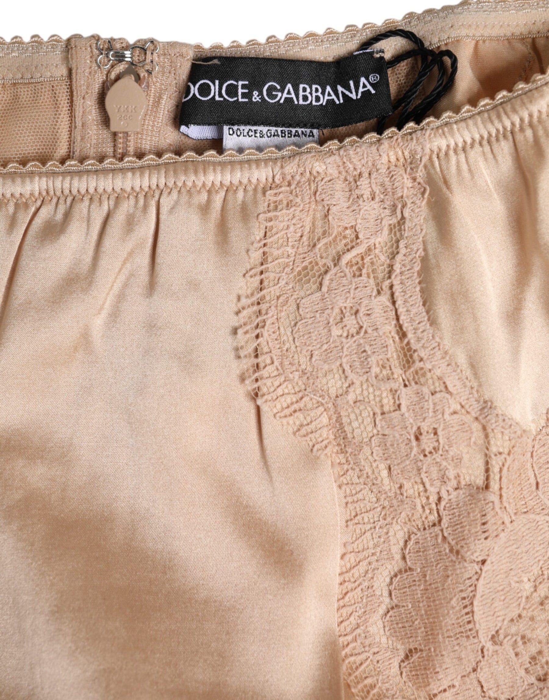 Dolce & Gabbana Beige Silk Lace High Waist Bikini Panty Underwear | Regal Royce