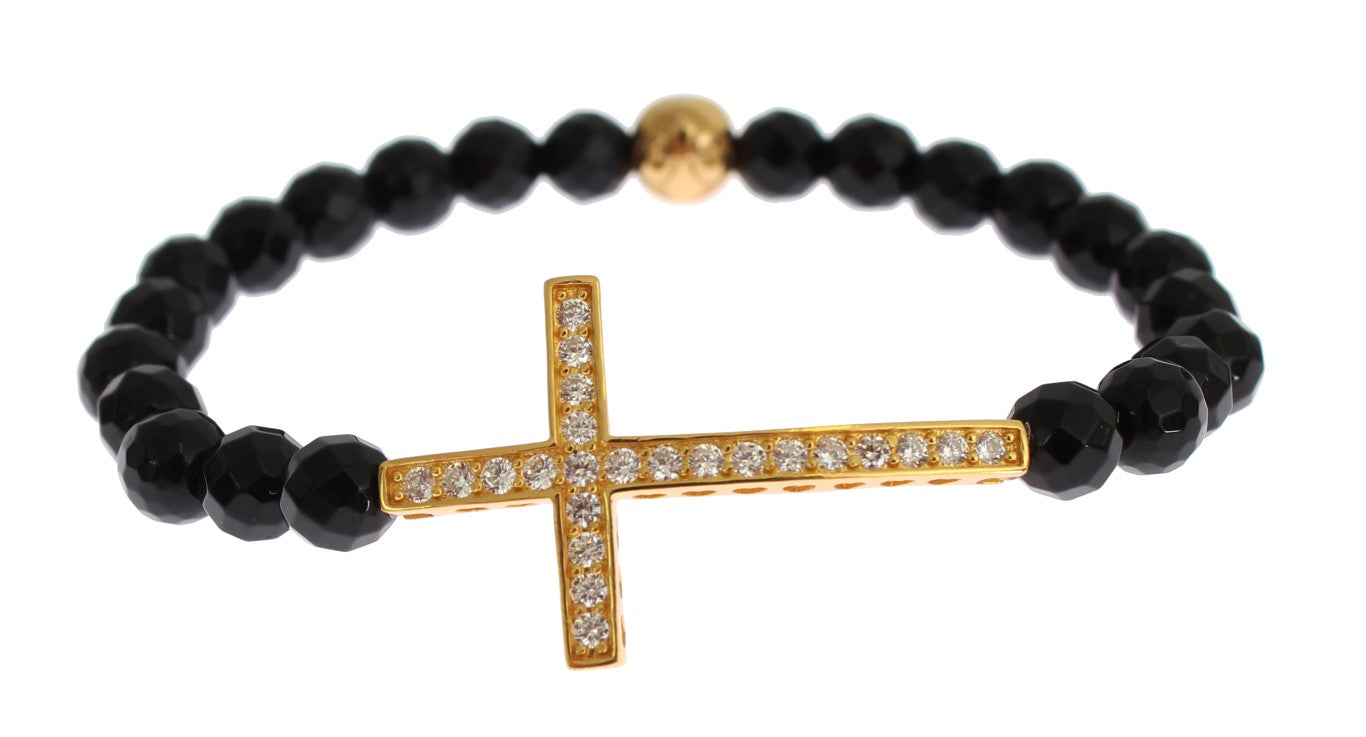 Nialaya Agate Stone Gold CZ Cross 925 Silver Bracelet | Regal Royce
