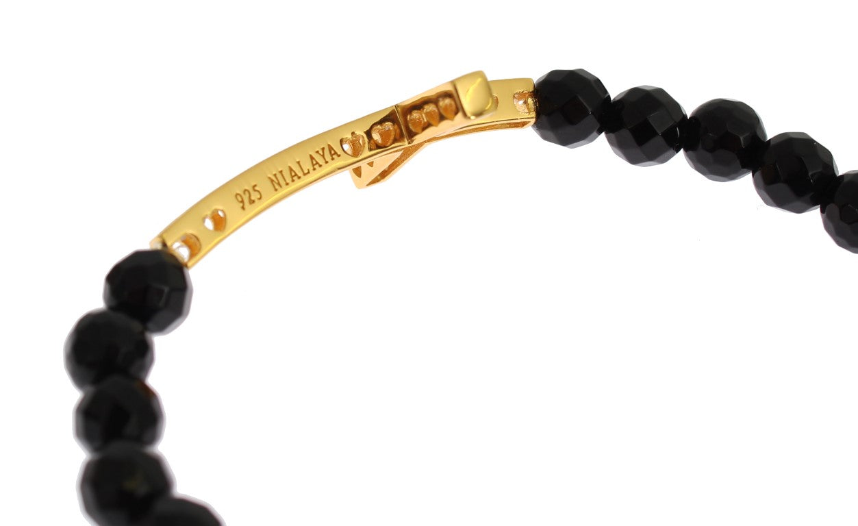Nialaya Agate Stone Gold CZ Cross 925 Silver Bracelet | Regal Royce