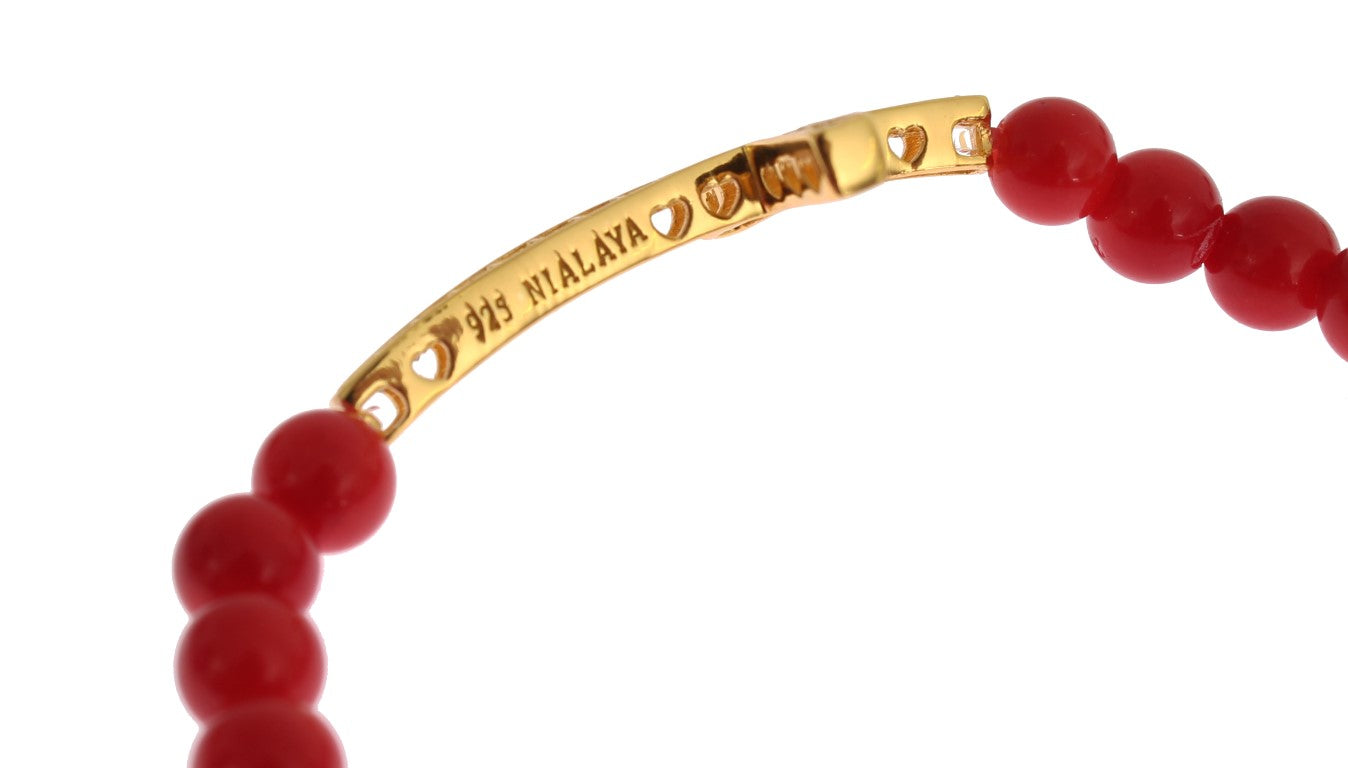 Nialaya Red Coral Gold CZ Cross 925 Silver Bracelet | Regal Royce