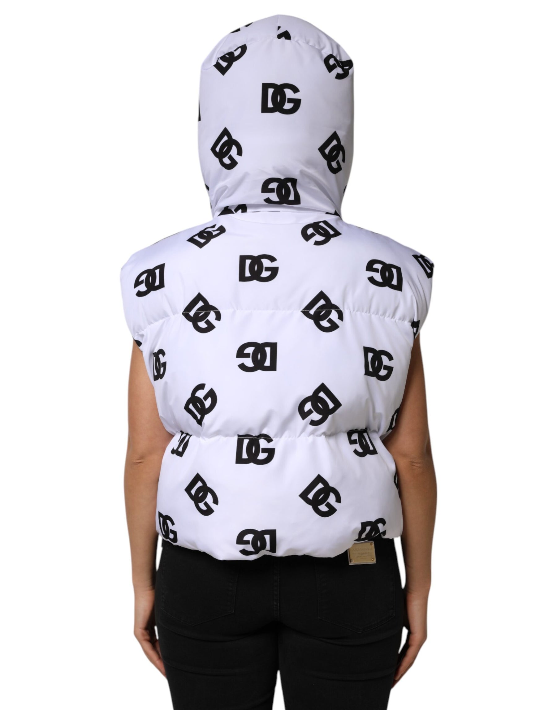 Dolce & Gabbana White Black DG Mania Polyester Puffer Jacket | Regal Royce
