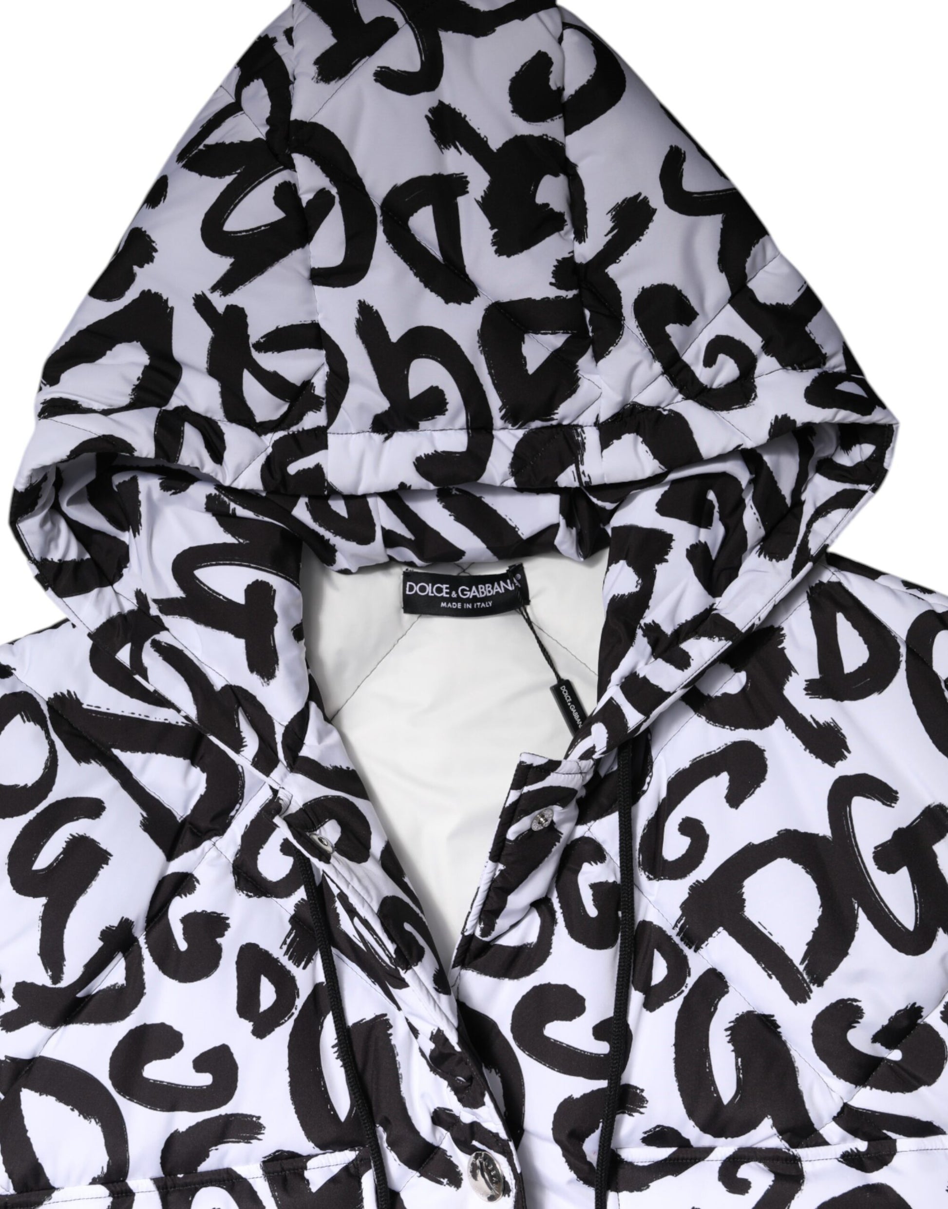 Dolce & Gabbana White DG Mania Hooded Sleeveless Puffer Jacket