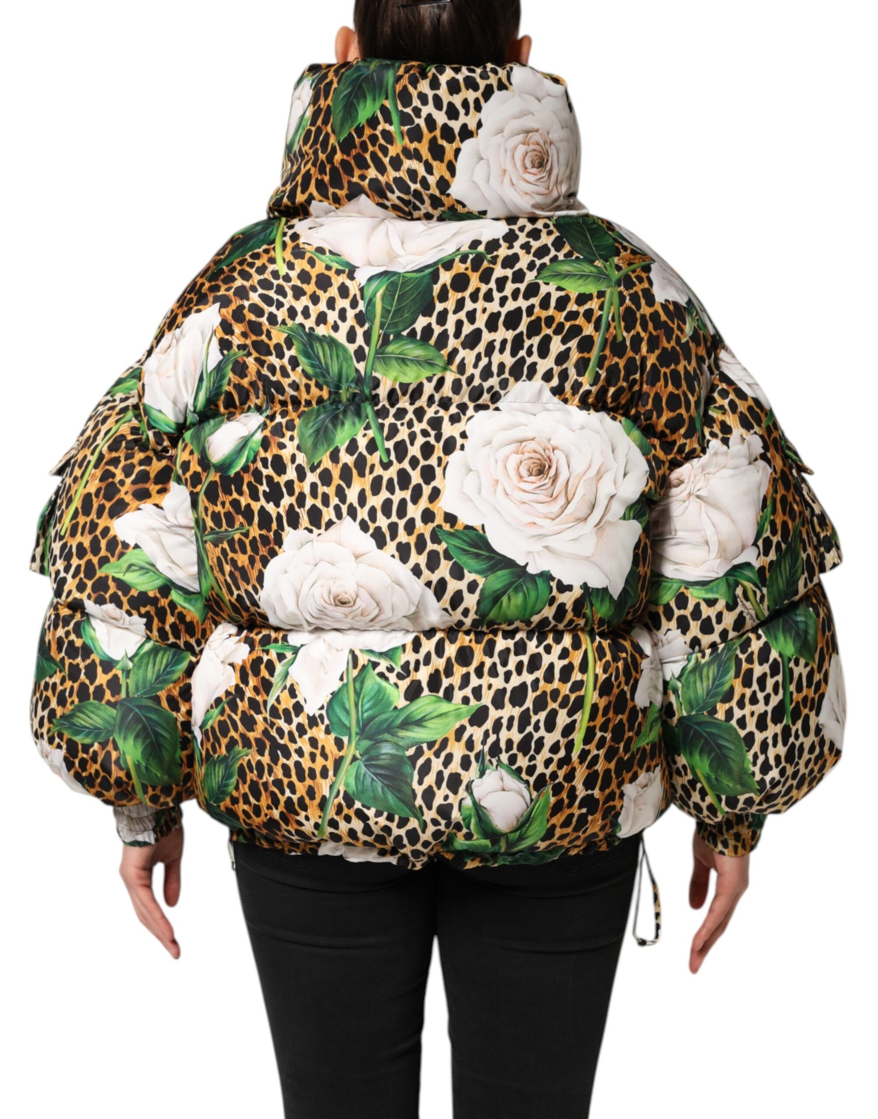 Dolce & Gabbana Multicolor Leopard Rose Puffer Quilted Jacket | Regal Royce
