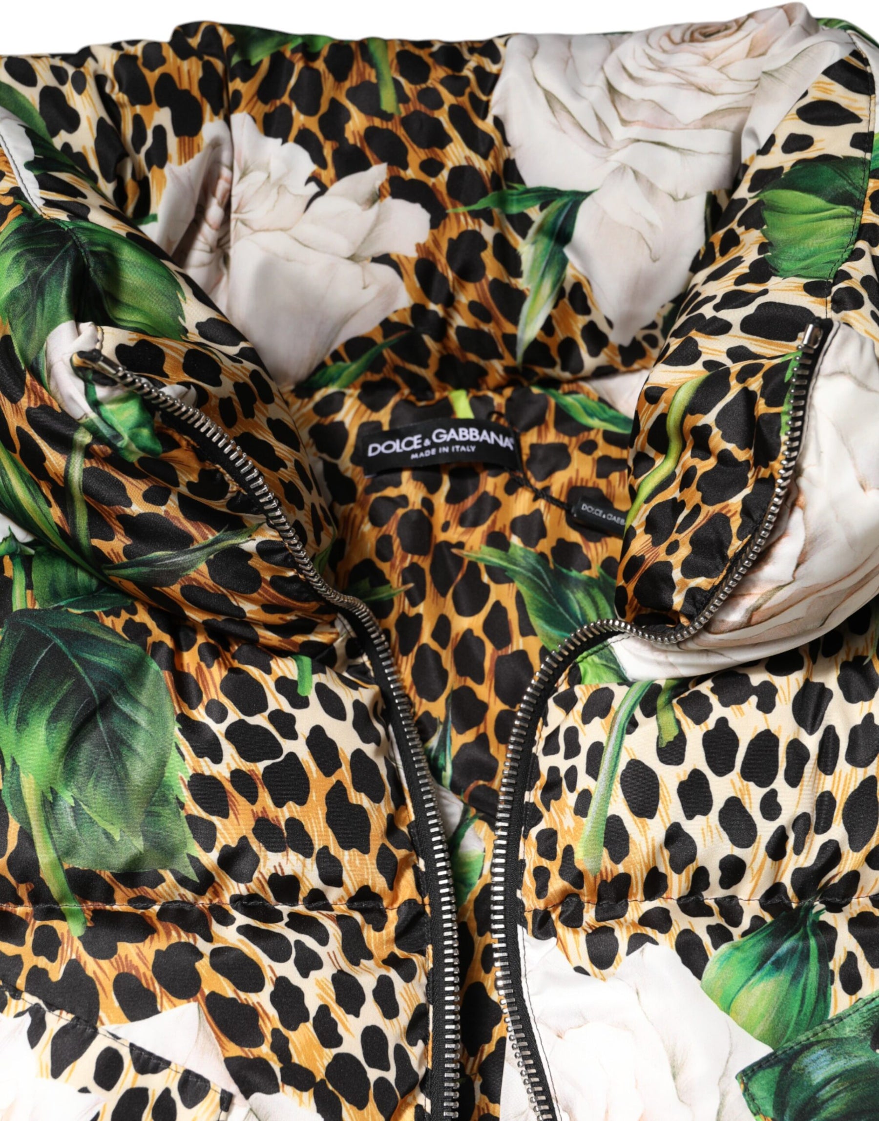 Dolce & Gabbana Multicolor Leopard Rose Puffer Quilted Jacket | Regal Royce