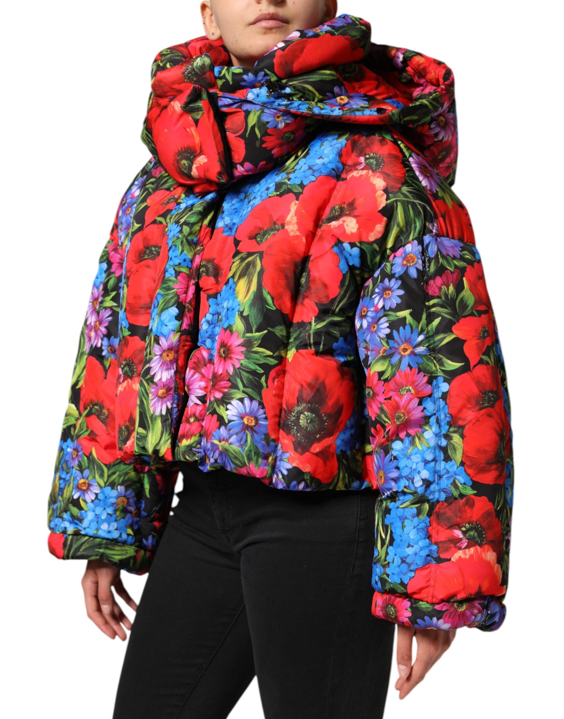 Dolce & Gabbana Multicolor Floral Hooded Puffer Coat Jacket | Regal Royce