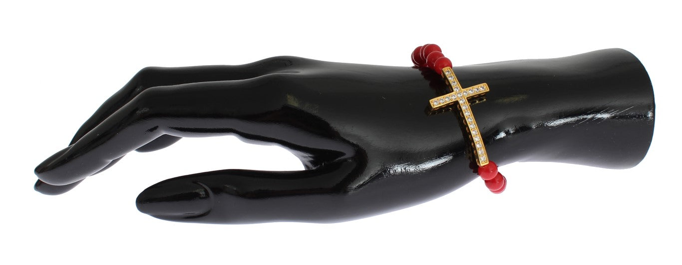 Nialaya Red Coral Gold CZ Cross 925 Silver Bracelet | Regal Royce