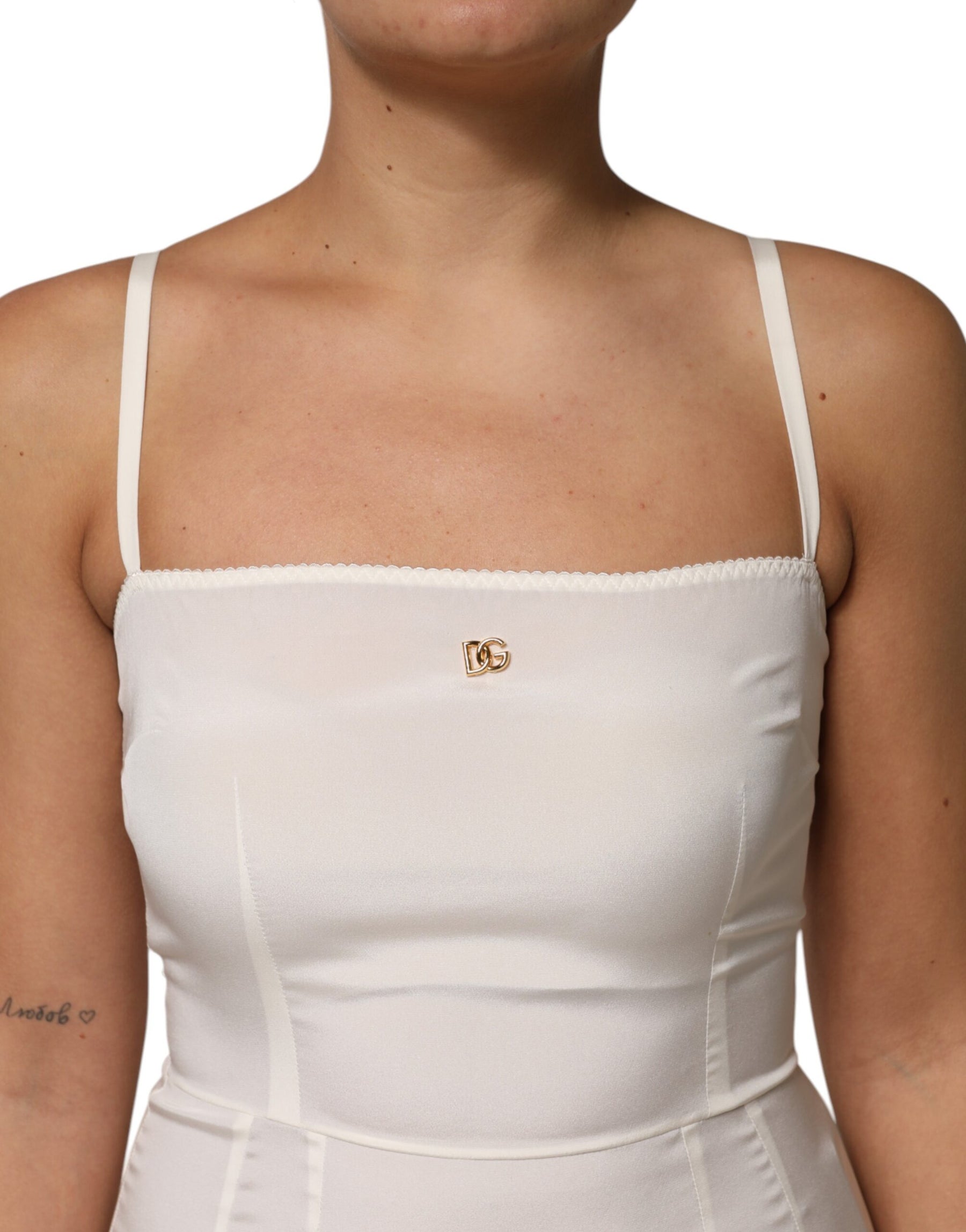 Dolce & Gabbana White Full Slip DG Logo Silk Dress Sleepwear | Regal Royce