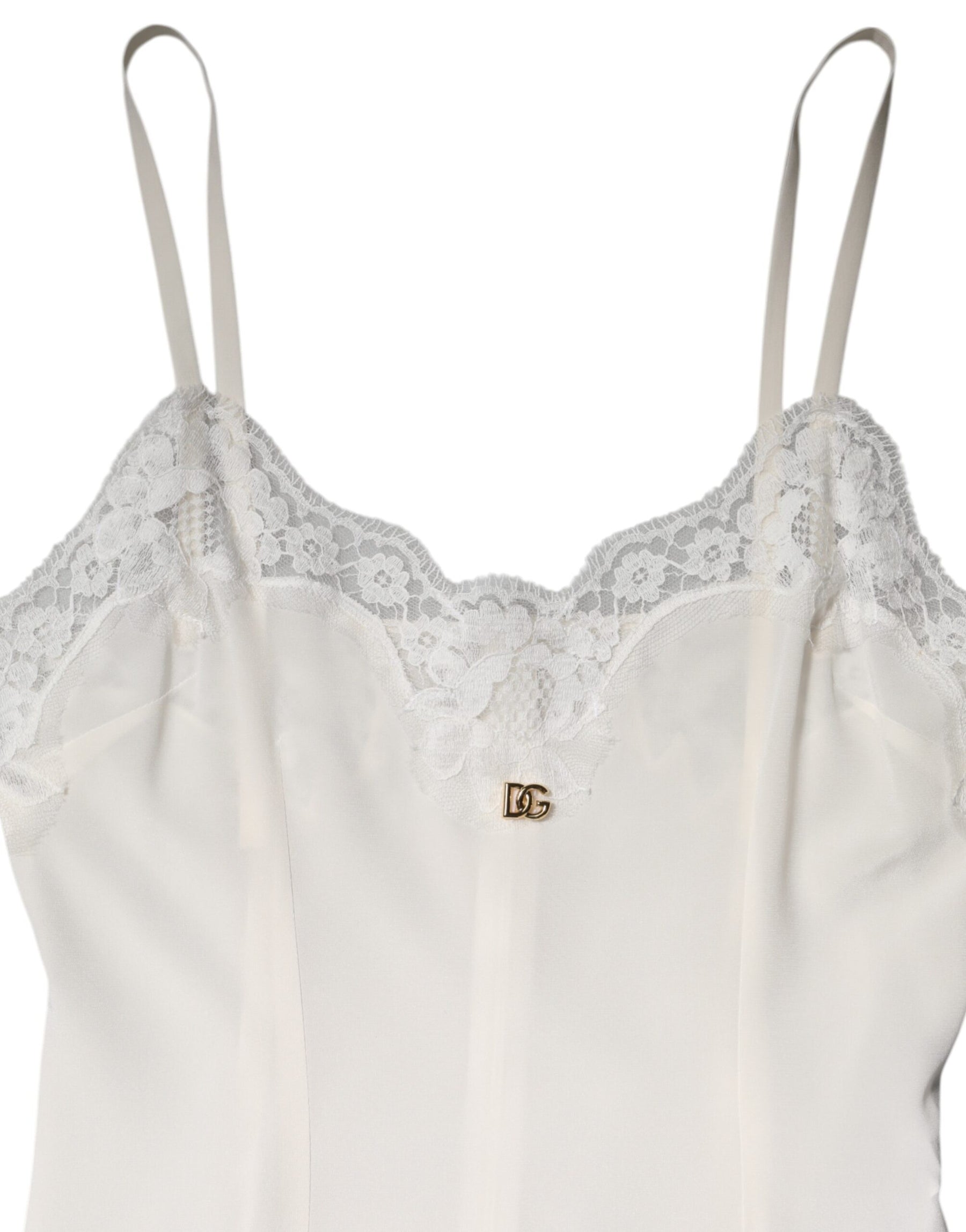Dolce & Gabbana White Lace Gold DG Logo Silk Dress Sleepwear | Regal Royce