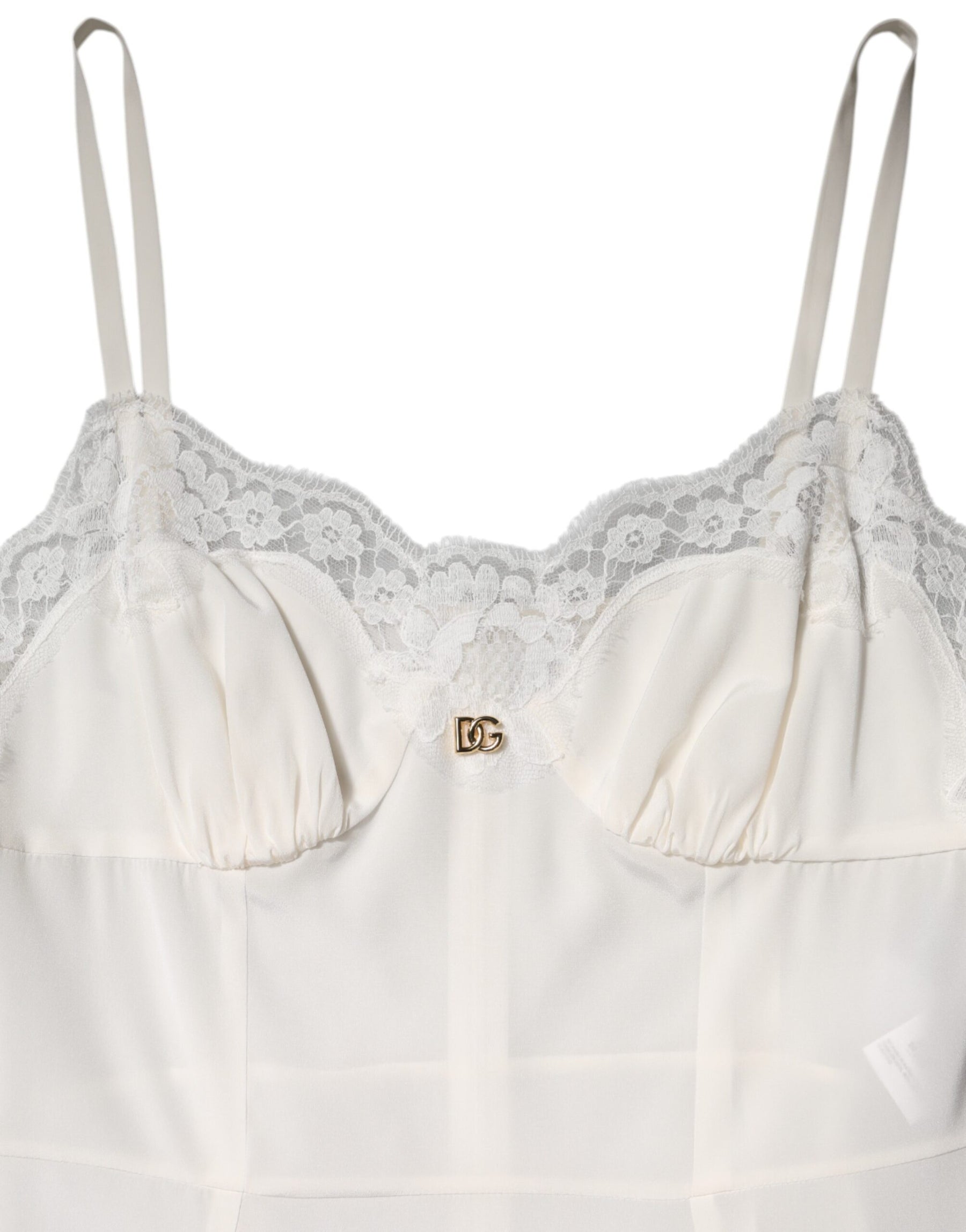 Dolce & Gabbana White Lace DG Logo Silk Dress Sleepwear | Regal Royce