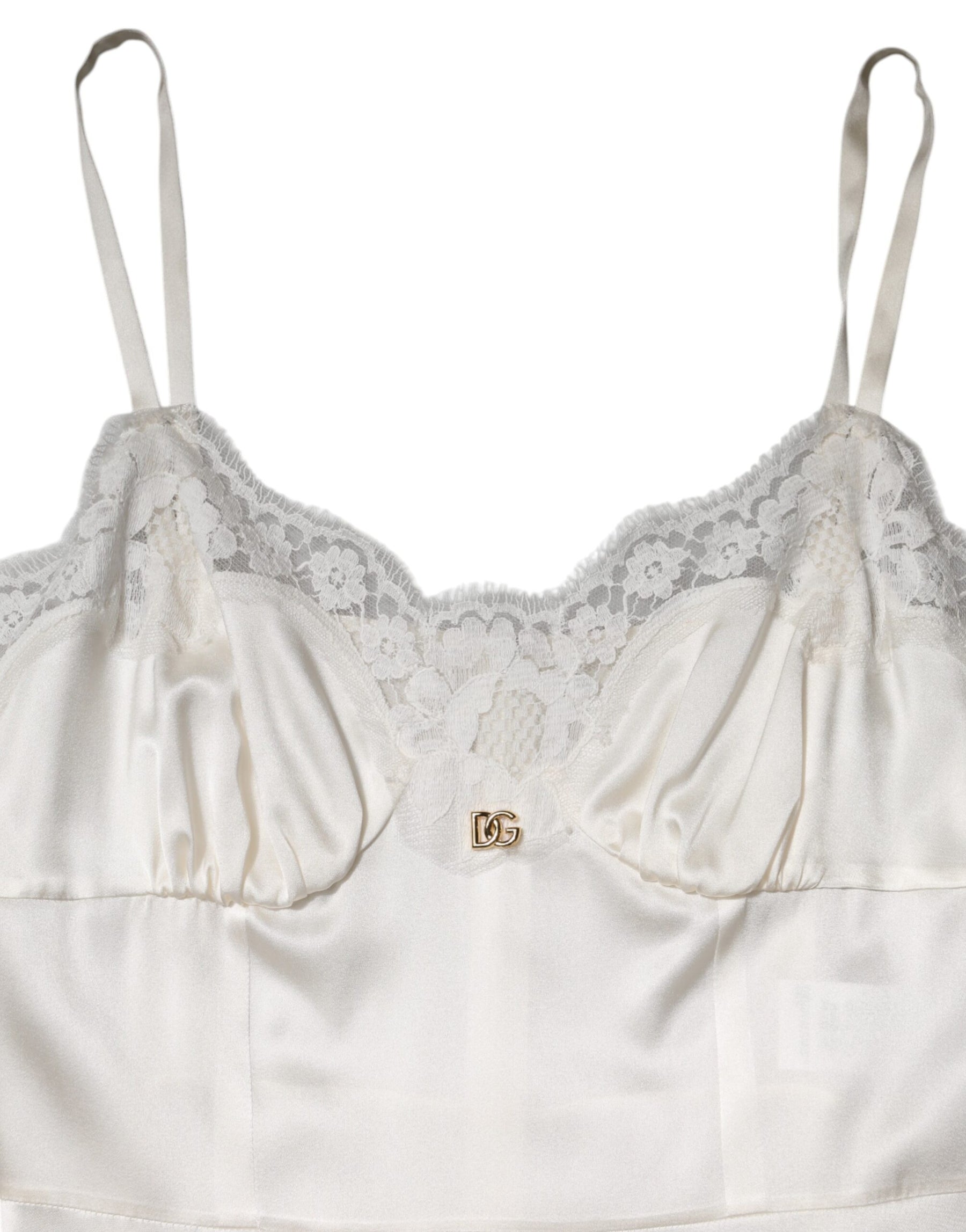 Dolce & Gabbana White Lace DG Logo Silk Dress Sleepwear | Regal Royce
