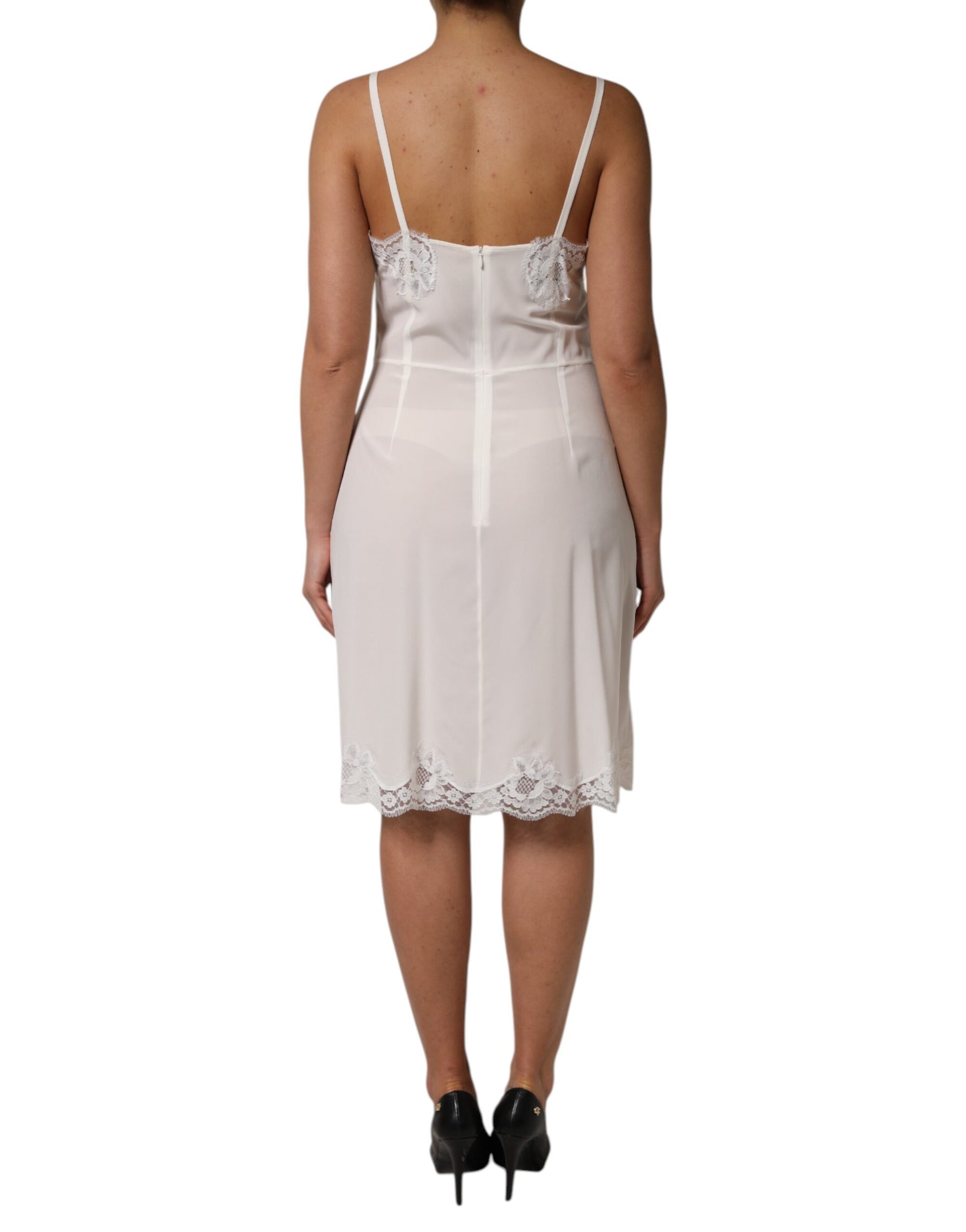 Dolce & Gabbana White Lace Gold DG Logo Silk Dress Sleepwear | Regal Royce