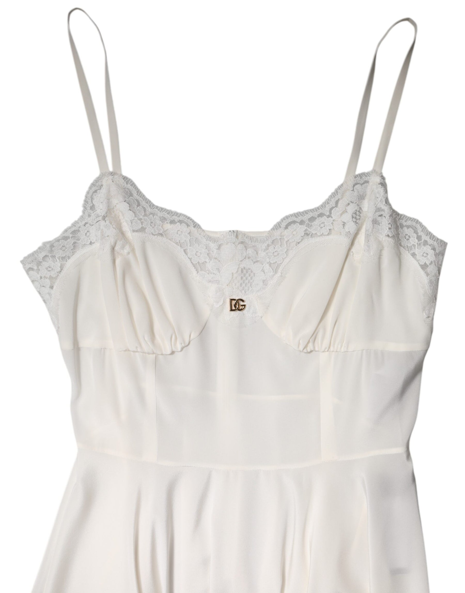 Dolce & Gabbana White Lace Gold DG Logo Silk Dress Sleepwear | Regal Royce