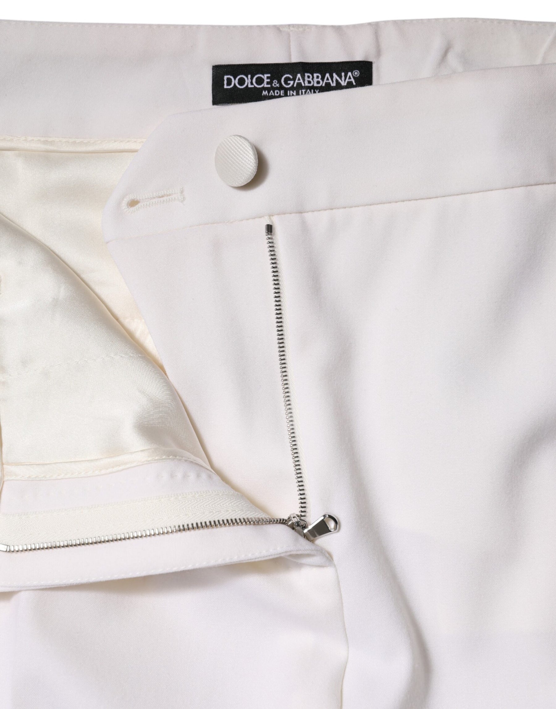 Dolce & Gabbana White Wool Mid Waist Tapered Pants | Regal Royce