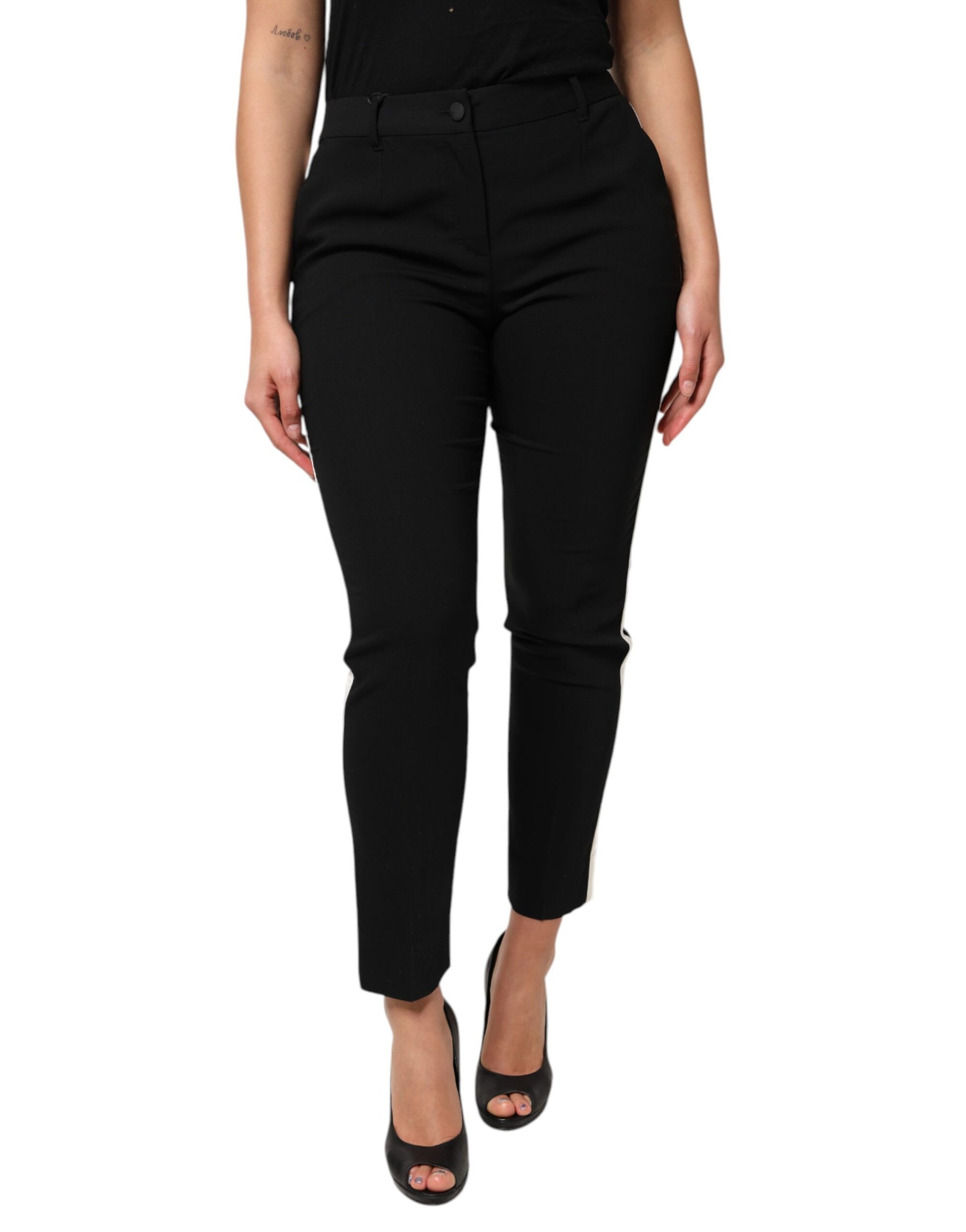 Dolce & Gabbana Black Wool High Waist Tapered Pants | Regal Royce