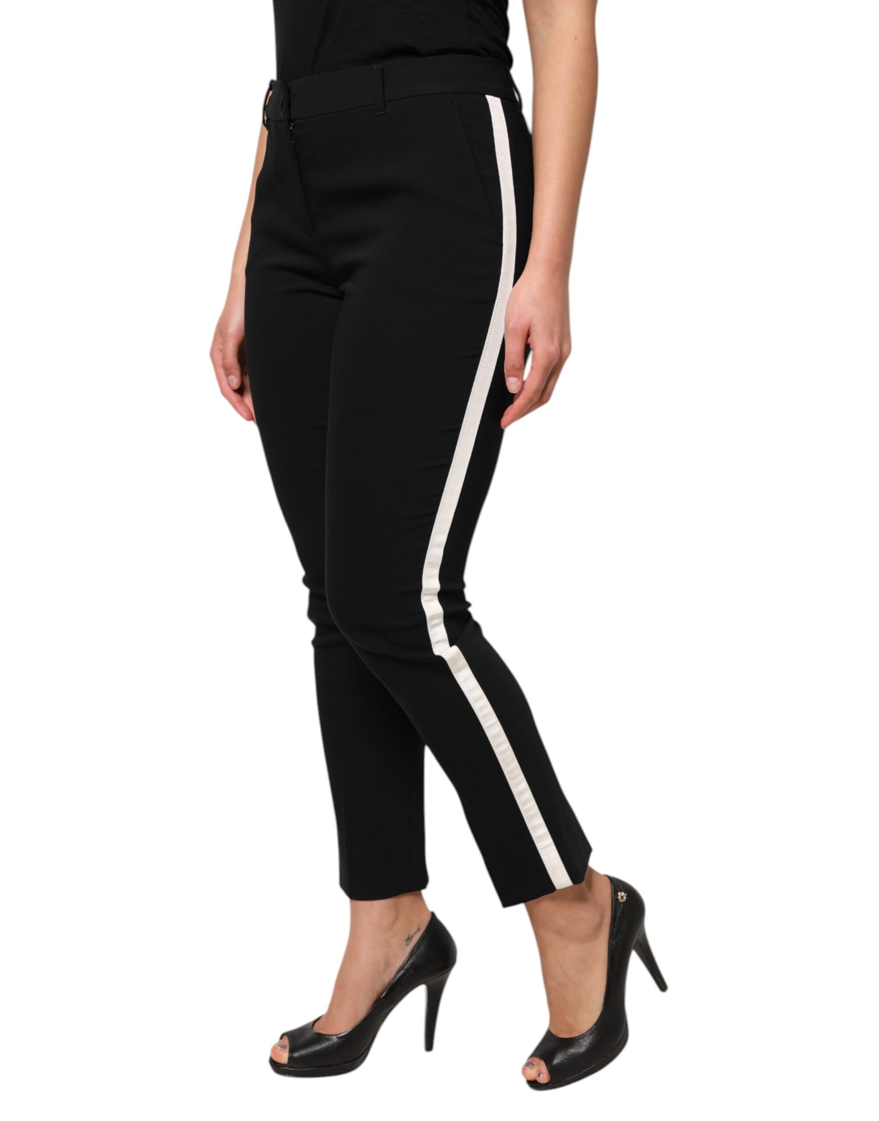 Dolce & Gabbana Black Wool High Waist Tapered Pants | Regal Royce