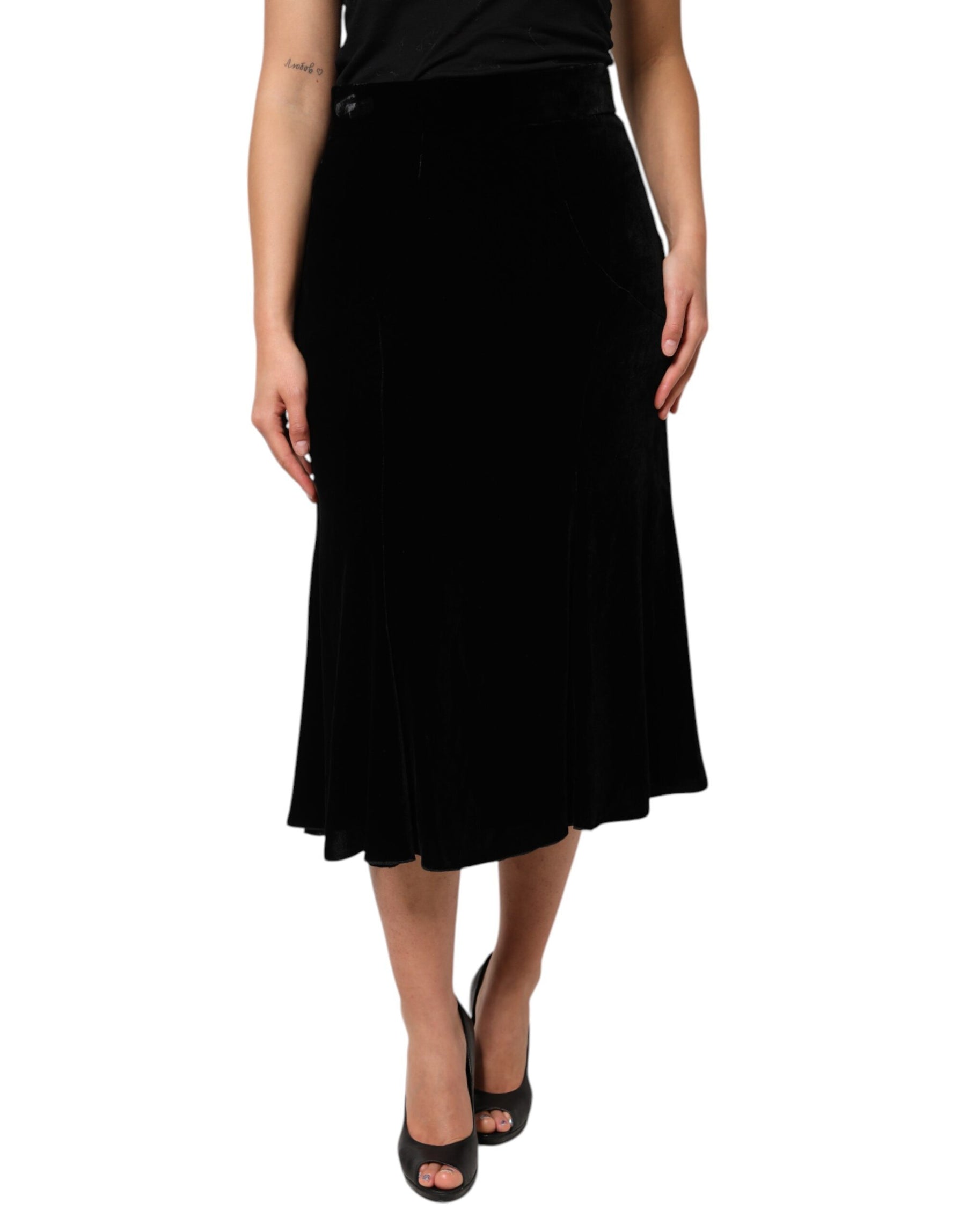 Dolce & Gabbana Black High Waist Fit Flared Midi Skirt | Regal Royce
