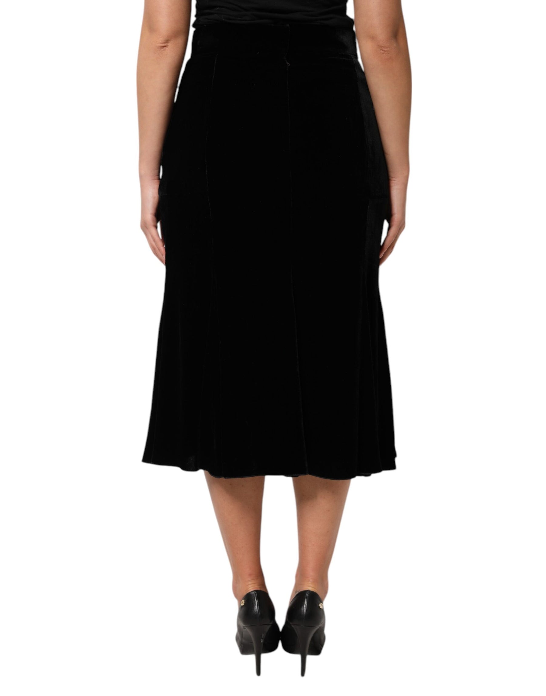 Dolce & Gabbana Black High Waist Fit Flared Midi Skirt | Regal Royce
