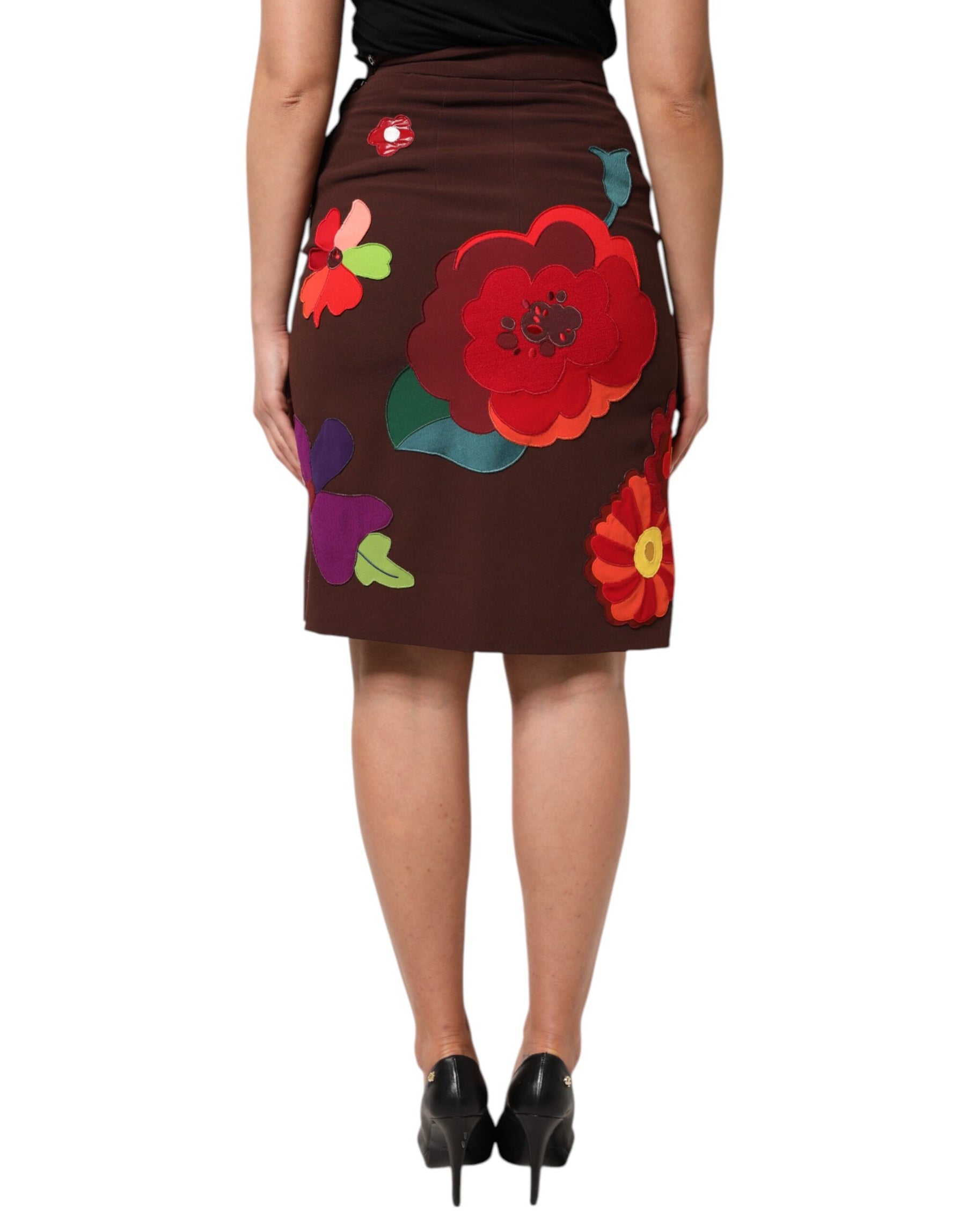 Dolce & Gabbana Brown Floral High Waist Side Slit Skirt | Regal Royce