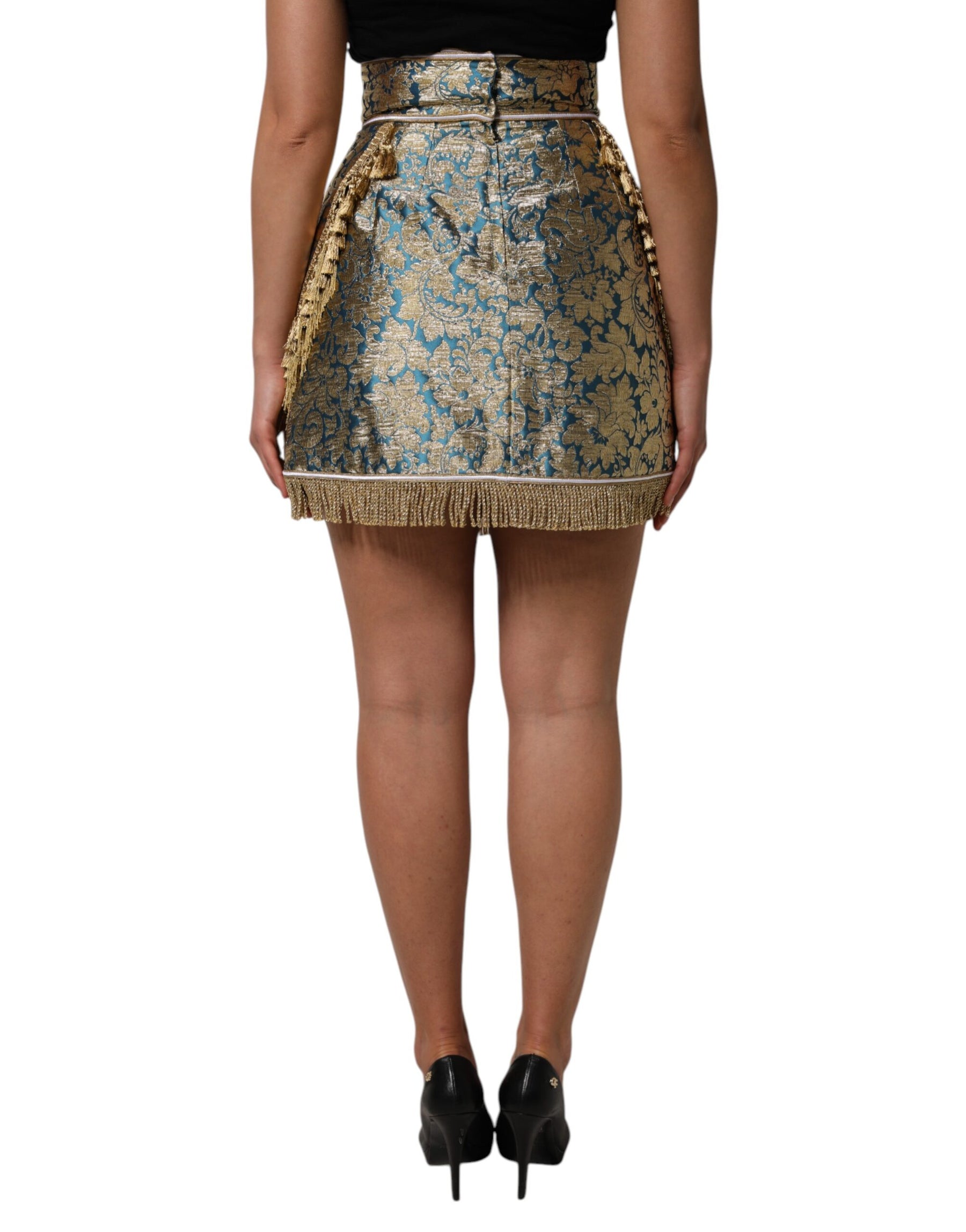 Dolce & Gabbana Blue Floral Jacquard Tasseled Mini Skirt | Regal Royce