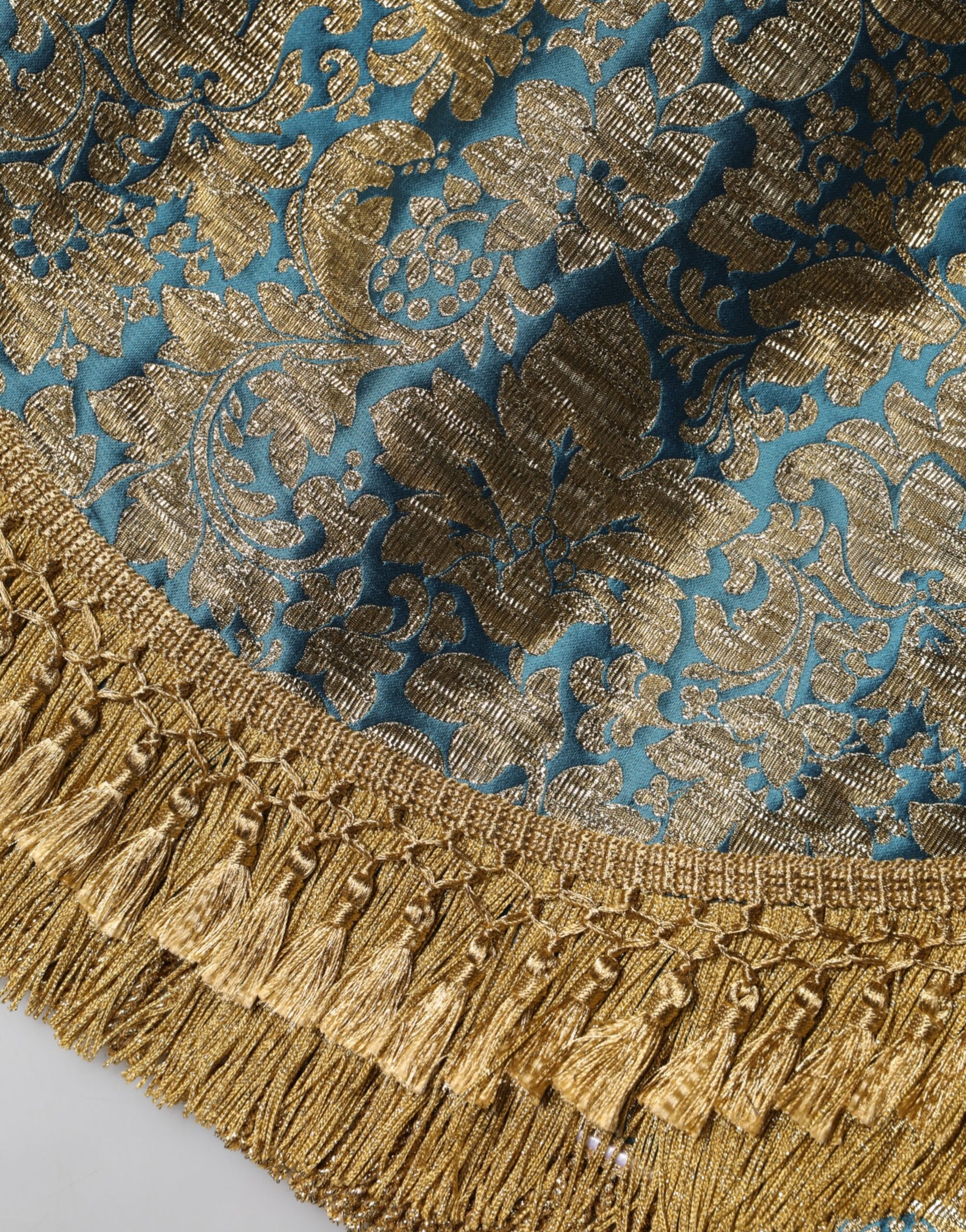 Dolce & Gabbana Blue Floral Jacquard Tasseled Mini Skirt | Regal Royce