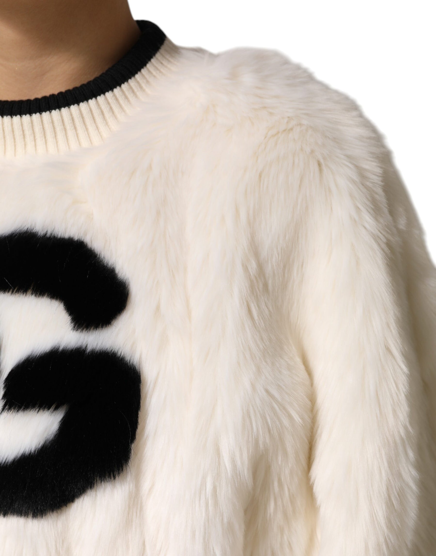 Dolce & Gabbana White Cropped Faux Fur DG Sweatshirt Sweater | Regal Royce