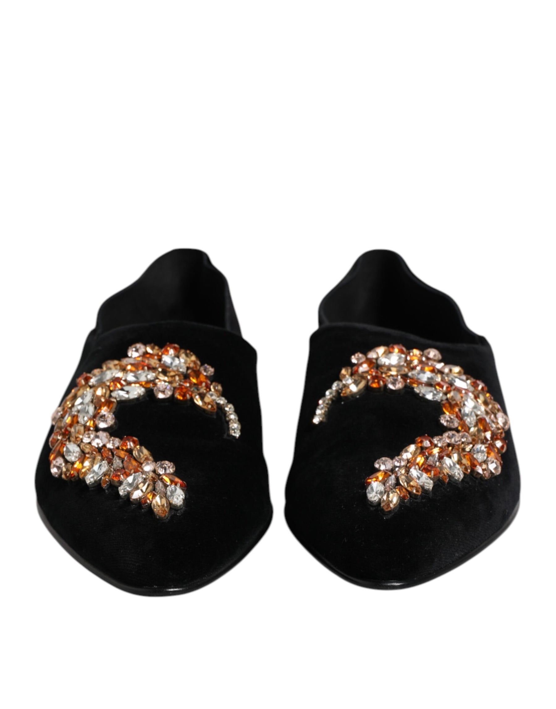 Dolce & Gabbana Black Velvet Embellished Loafer Slip On Shoes | Regal Royce