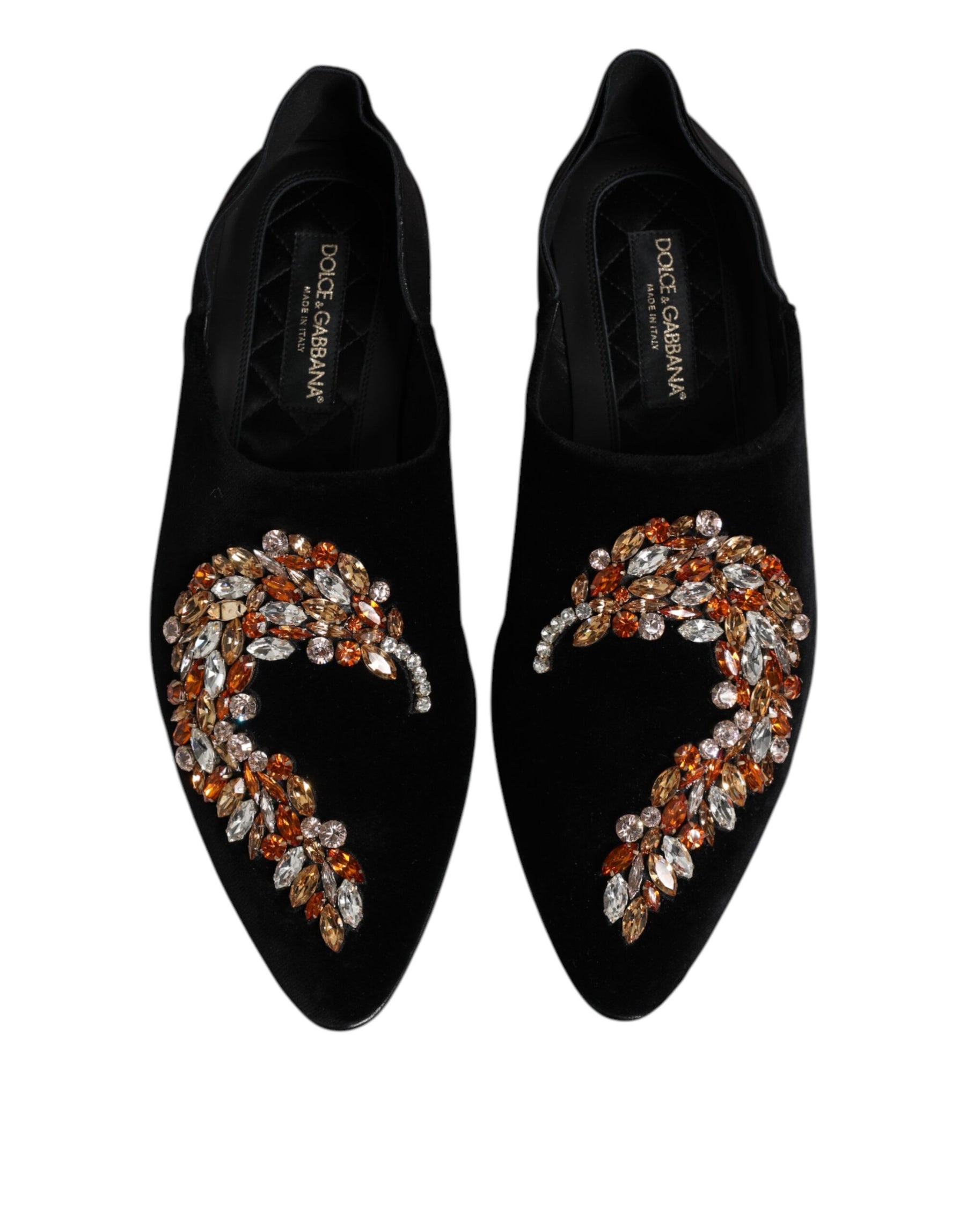 Dolce & Gabbana Black Velvet Embellished Loafer Slip On Shoes | Regal Royce