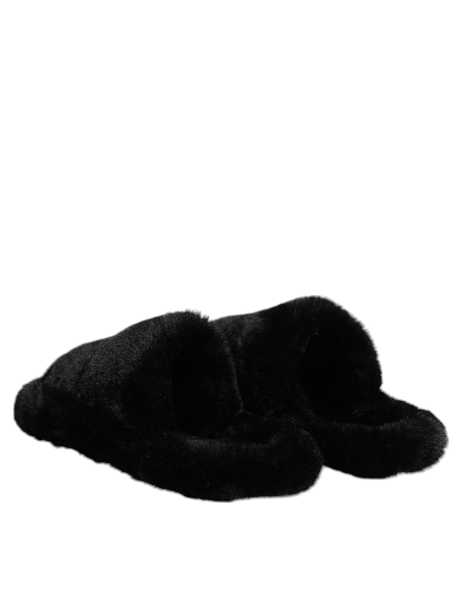 Dolce & Gabbana Black Polyester Velvet Slides Slipper Shoes | Regal Royce