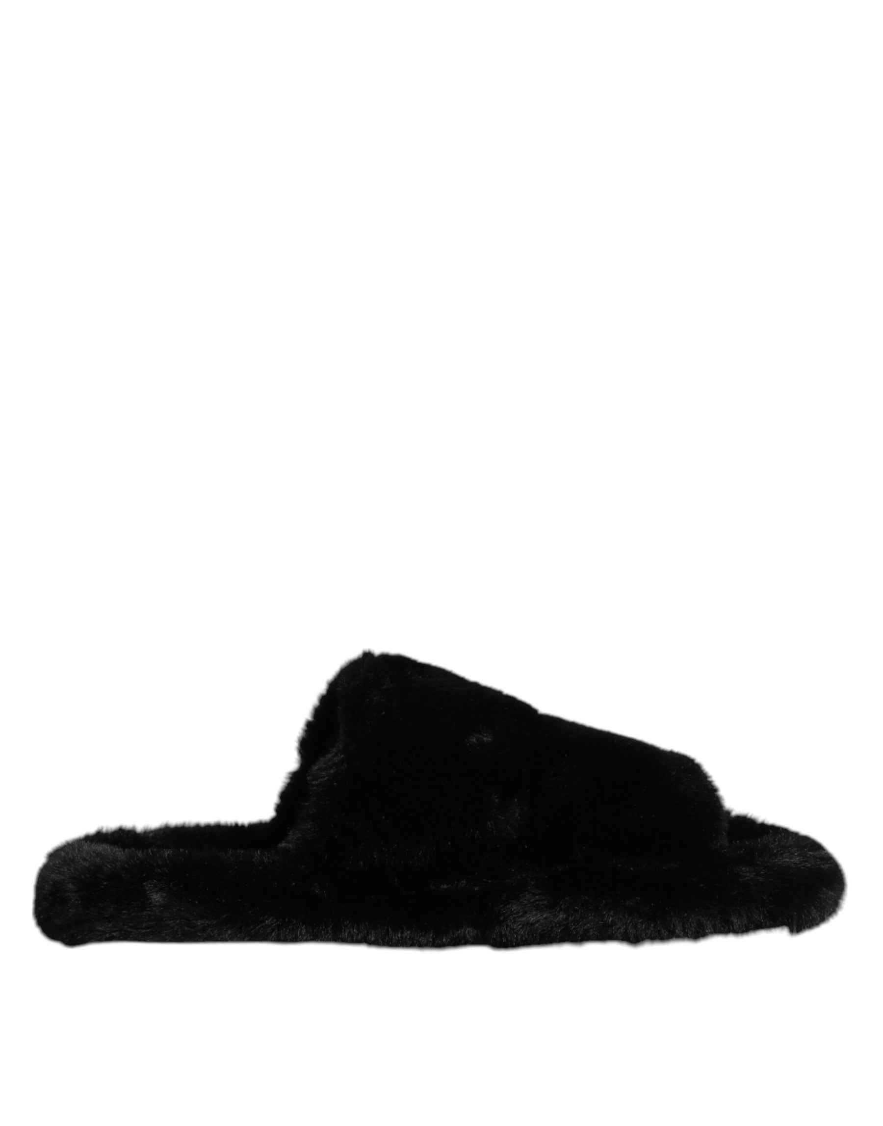 Dolce & Gabbana Black Polyester Velvet Slides Slipper Shoes | Regal Royce