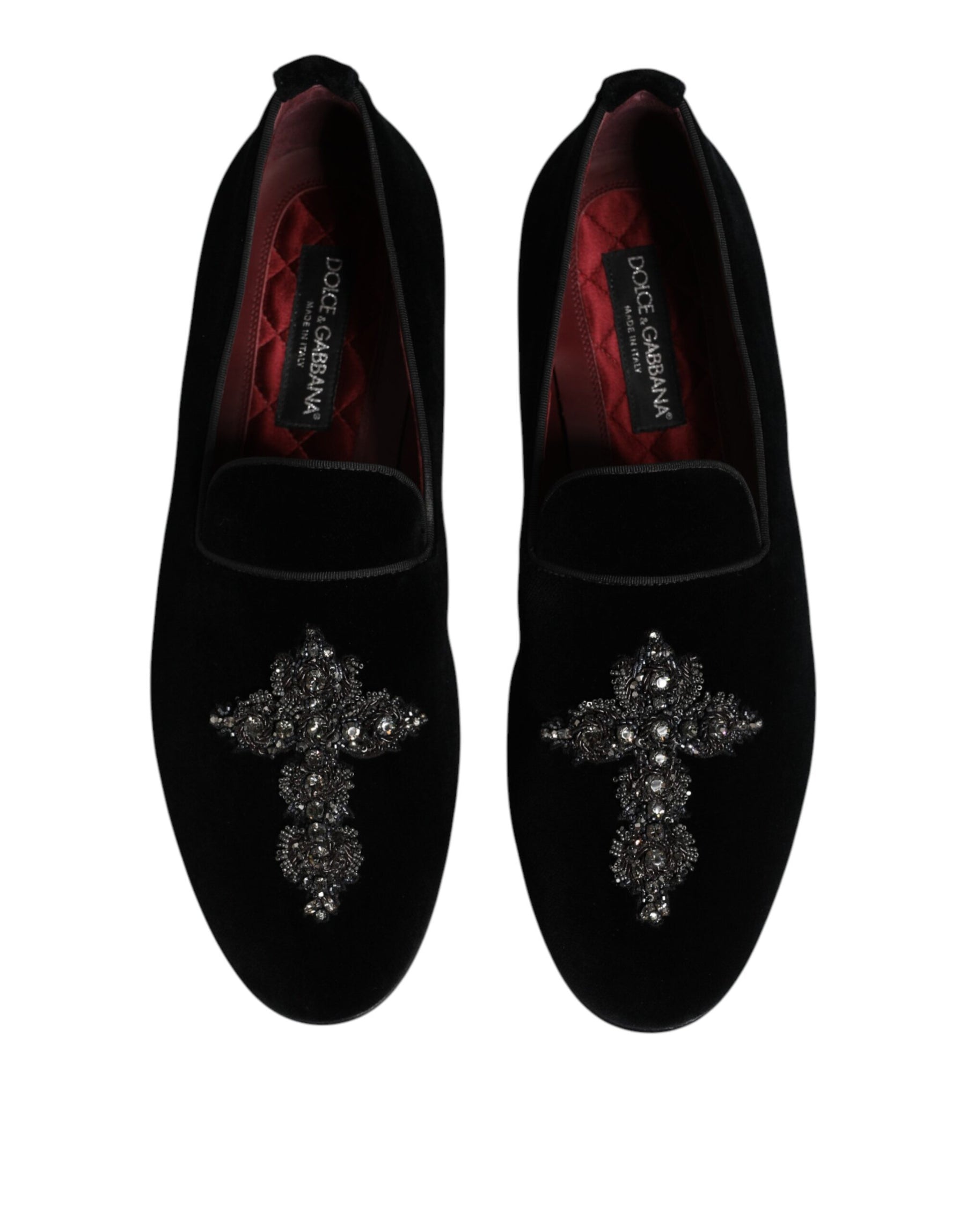 Dolce & Gabbana Black Velvet Embellished Loafer Slip On Shoes | Regal Royce