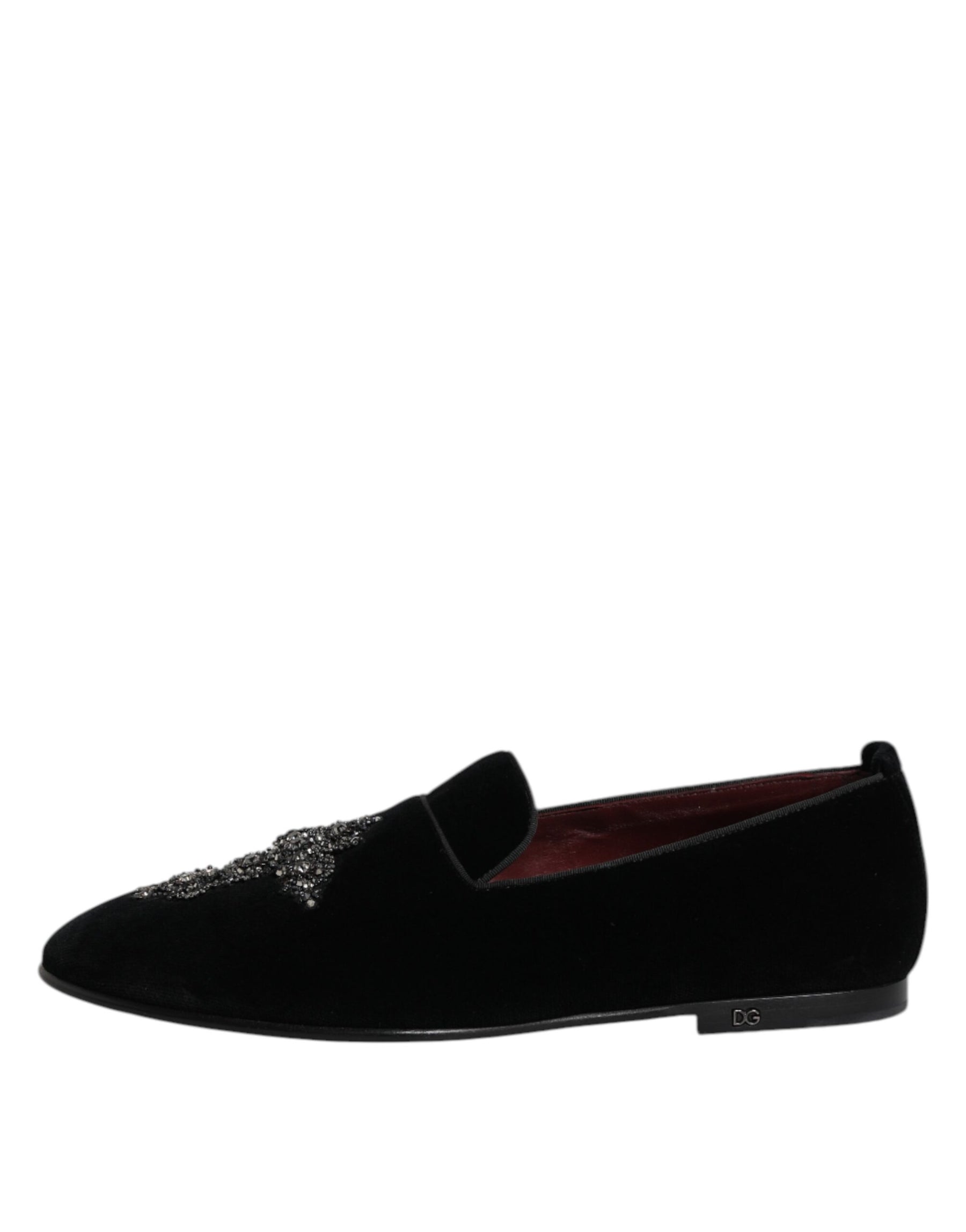 Dolce & Gabbana Black Velvet Embellished Loafer Slip On Shoes | Regal Royce