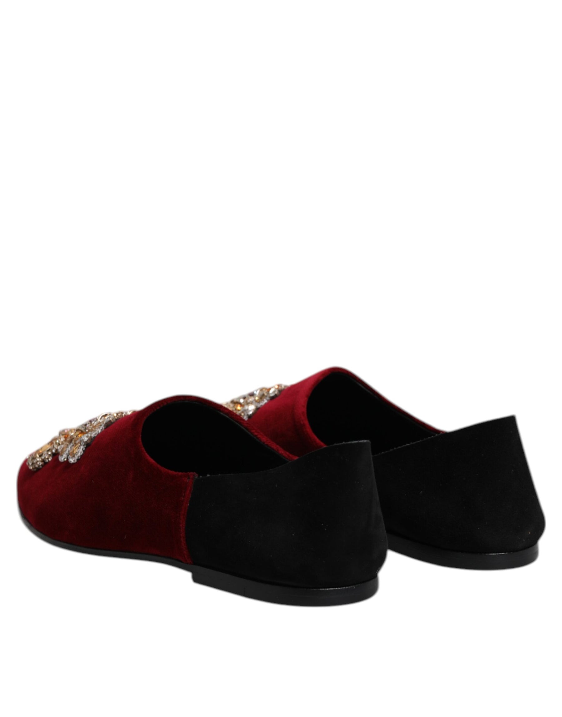 Dolce & Gabbana Black Red Velvet Embellished Slip On Shoes | Regal Royce