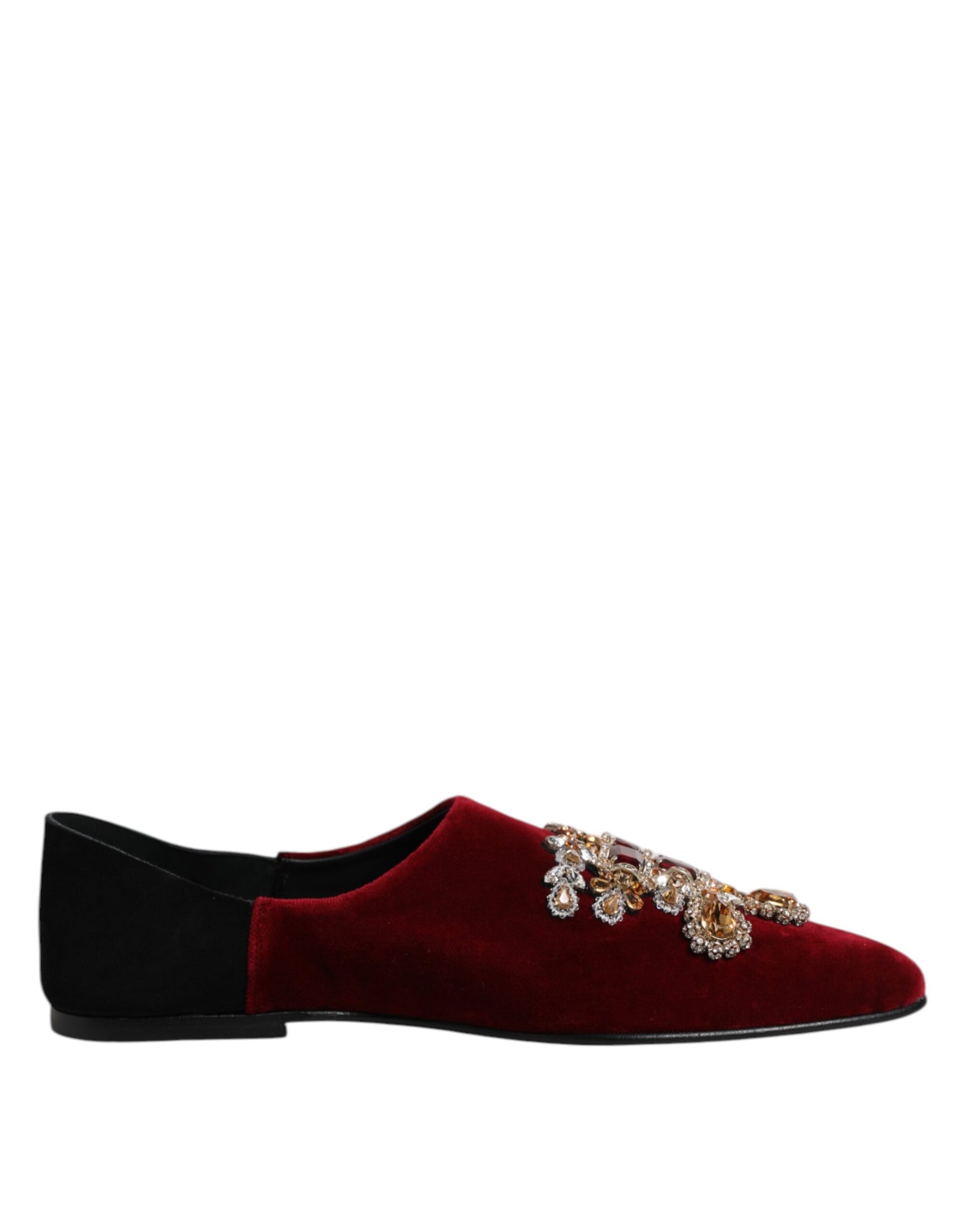 Dolce & Gabbana Black Red Velvet Embellished Slip On Shoes | Regal Royce