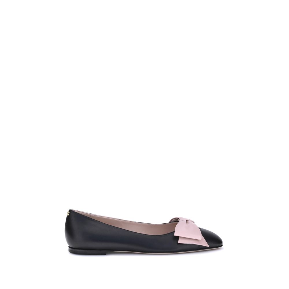 Valentino Garavani Black Calf Leather Bos Taurus Ballet Flats | Regal Royce