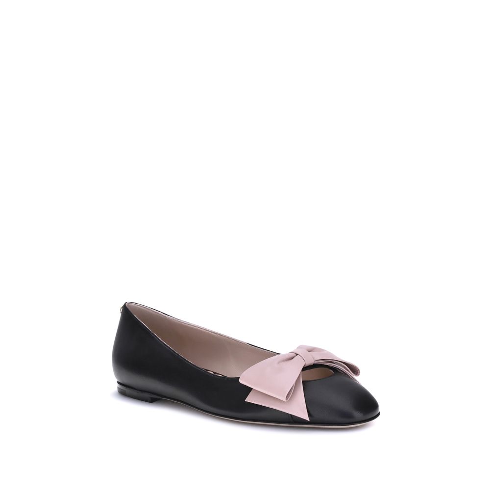 Valentino Garavani Black Calf Leather Bos Taurus Ballet Flats | Regal Royce