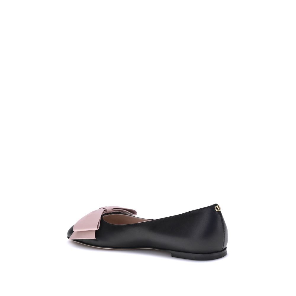 Valentino Garavani Black Calf Leather Bos Taurus Ballet Flats | Regal Royce