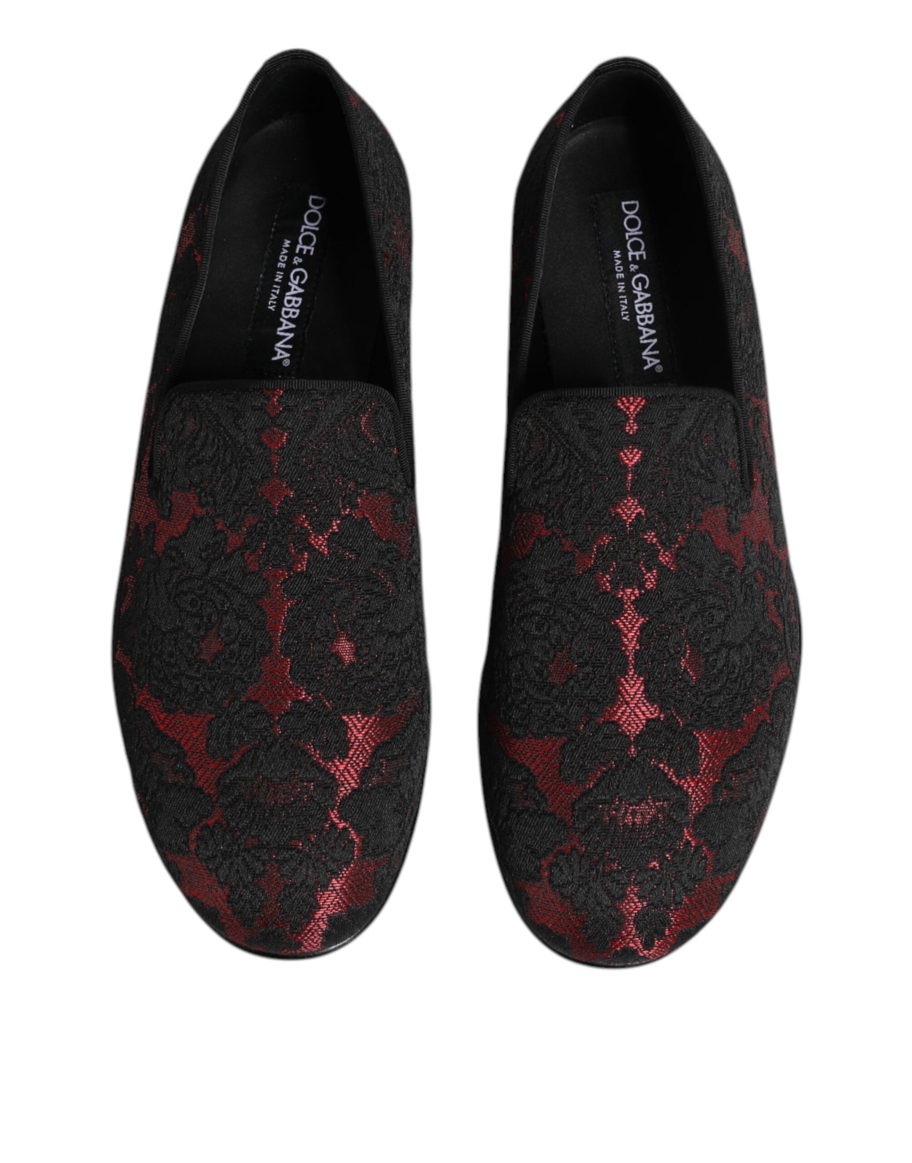 Dolce & Gabbana Red Black Jacquard Slip On Men Loafers Shoes | Regal Royce