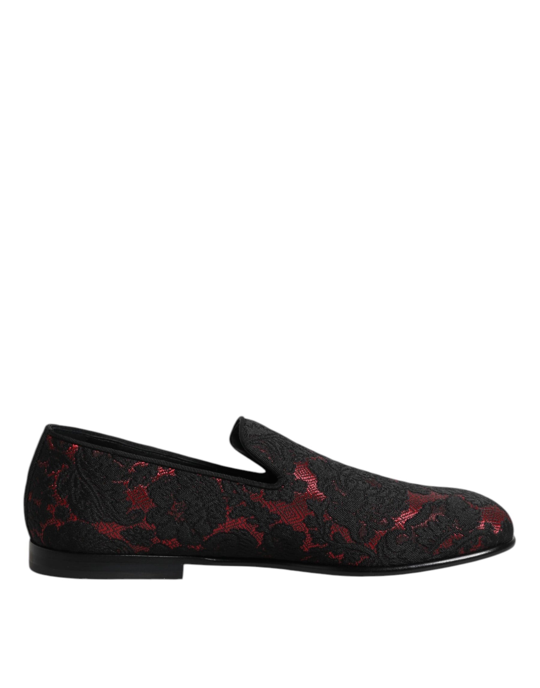 Dolce & Gabbana Red Black Jacquard Slip On Men Loafers Shoes | Regal Royce