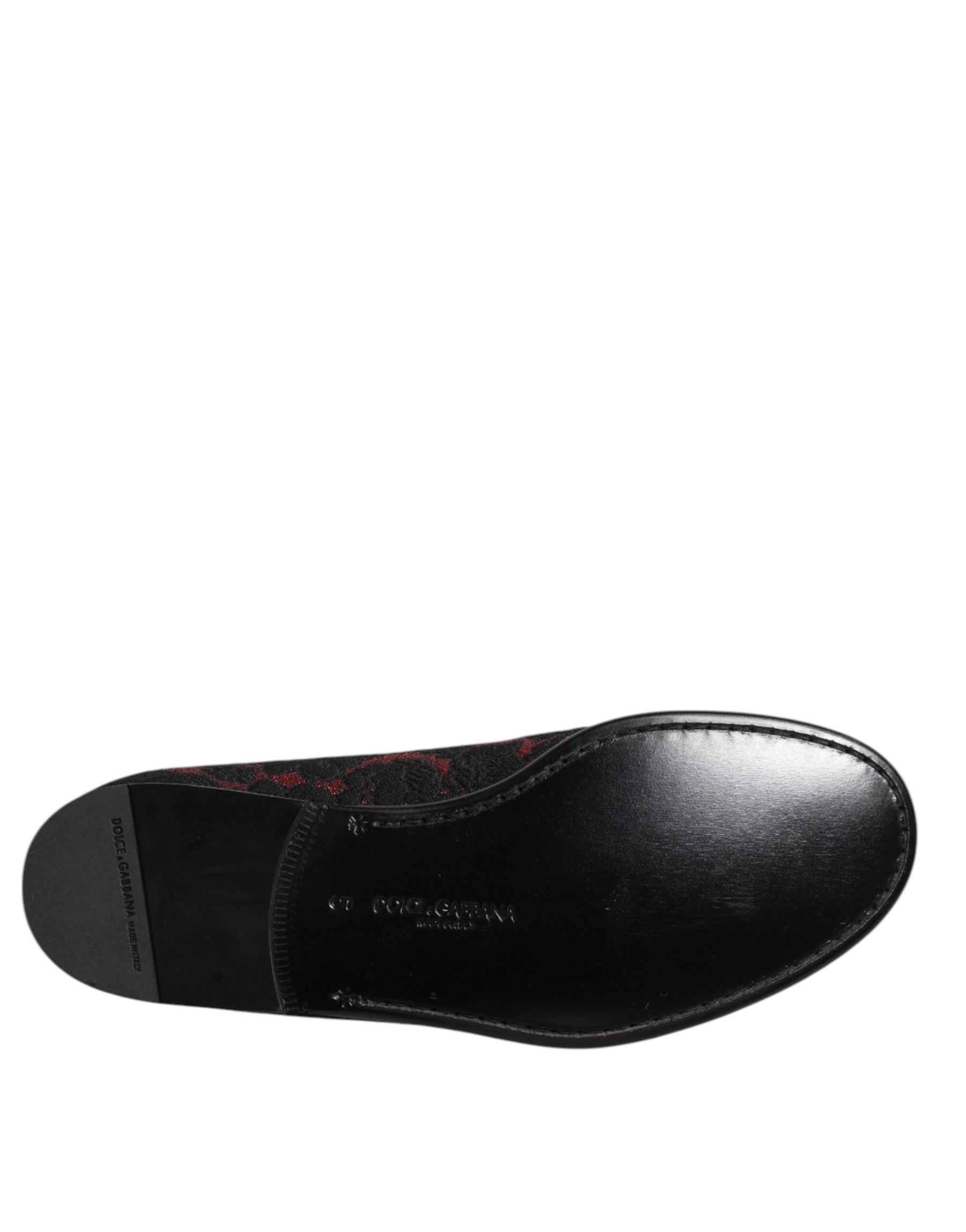 Dolce & Gabbana Red Black Jacquard Slip On Men Loafers Shoes | Regal Royce