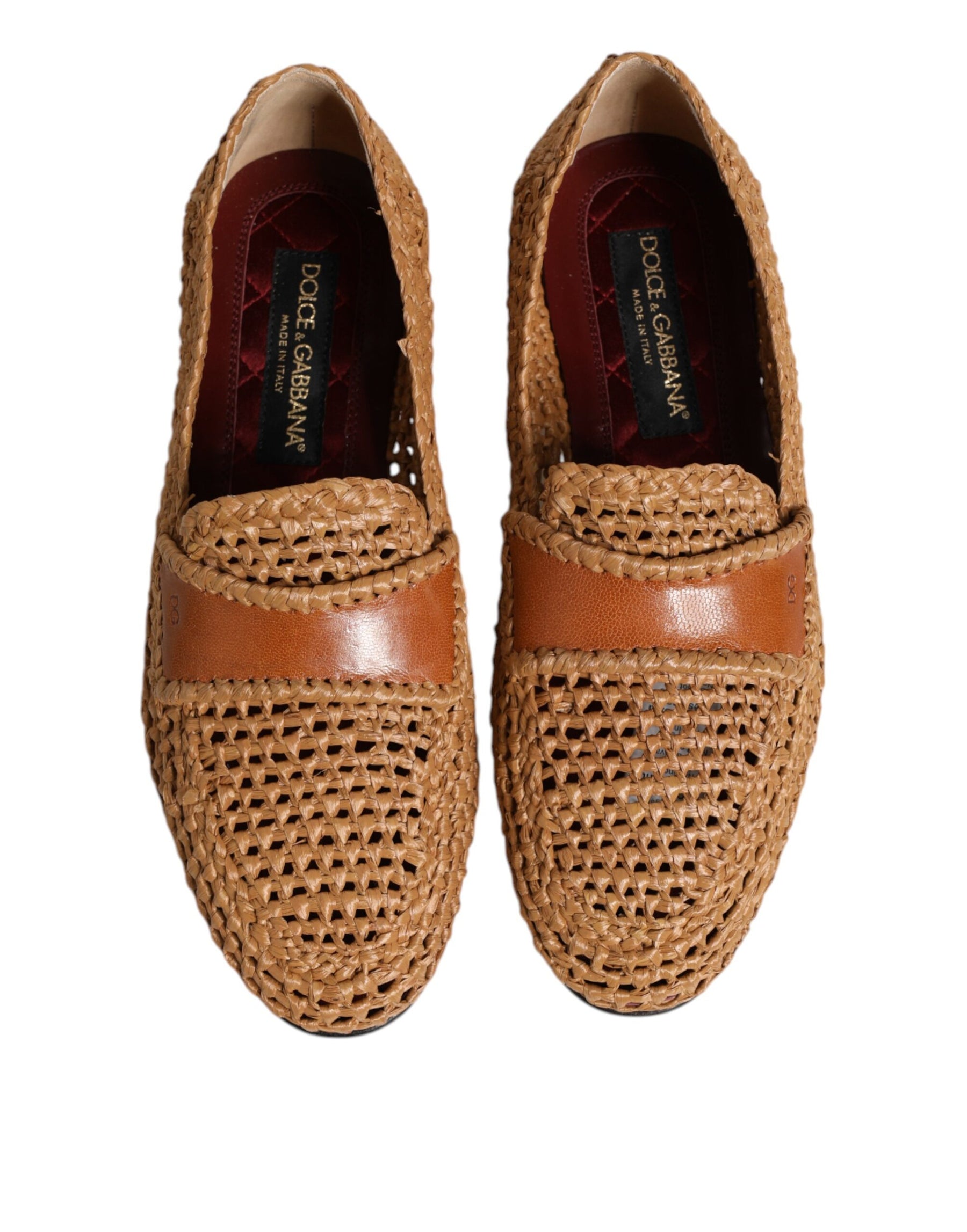 Dolce & Gabbana Brown Woven Raffia Slip On Loafers Shoes | Regal Royce