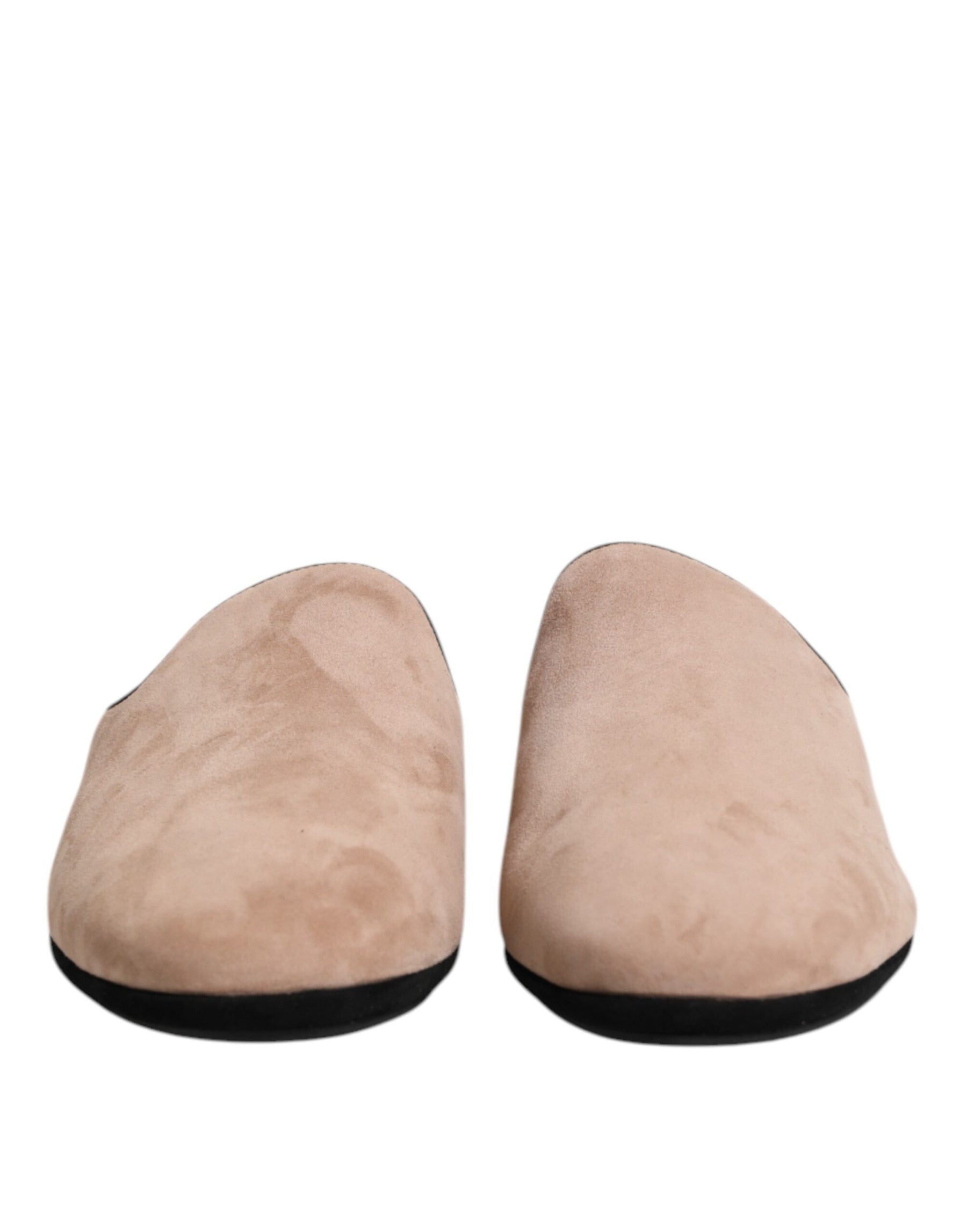 Dolce & Gabbana Beige Capra Suede Slides Flat Slipper Shoes | Regal Royce