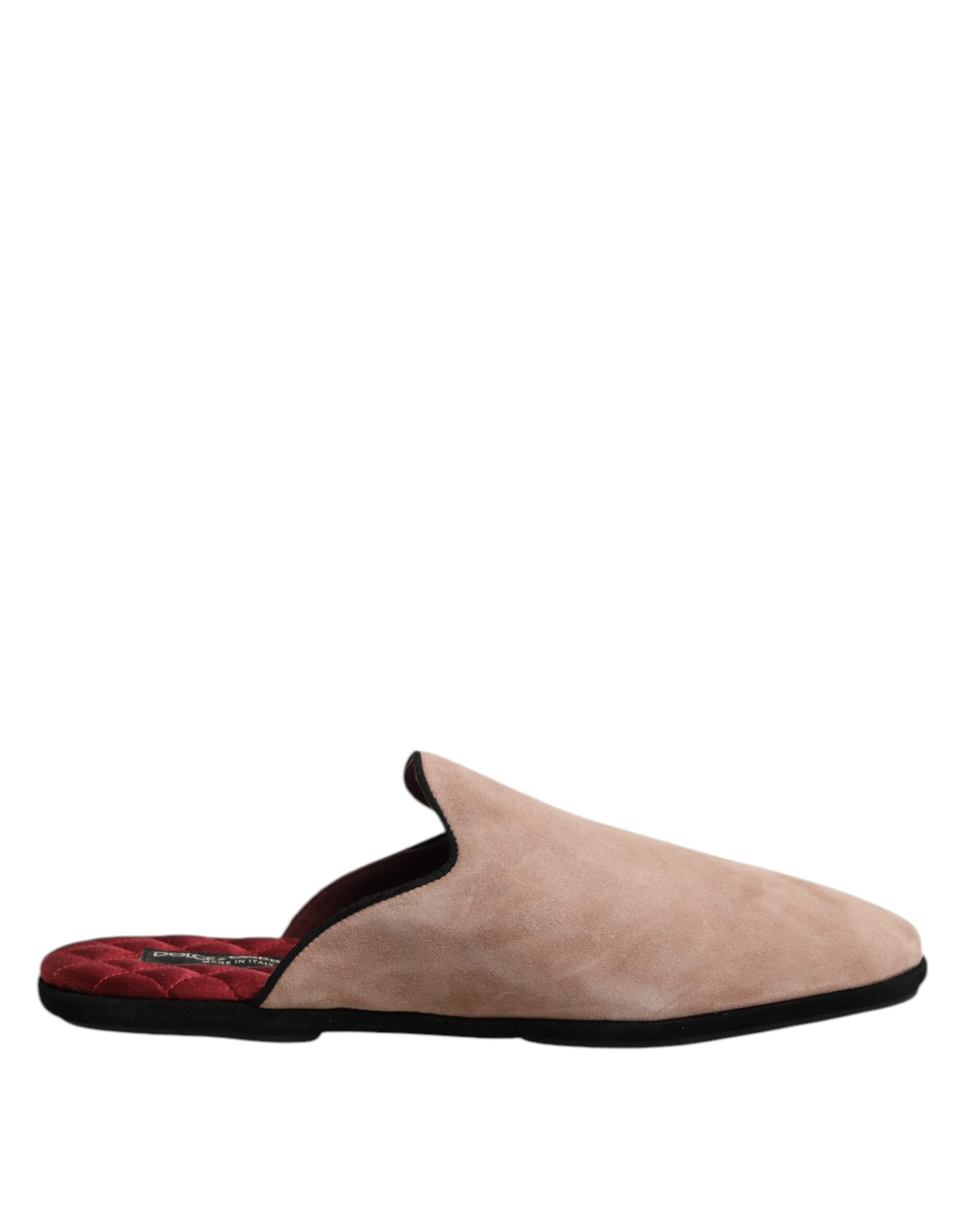 Dolce & Gabbana Beige Capra Suede Slides Flat Slipper Shoes | Regal Royce