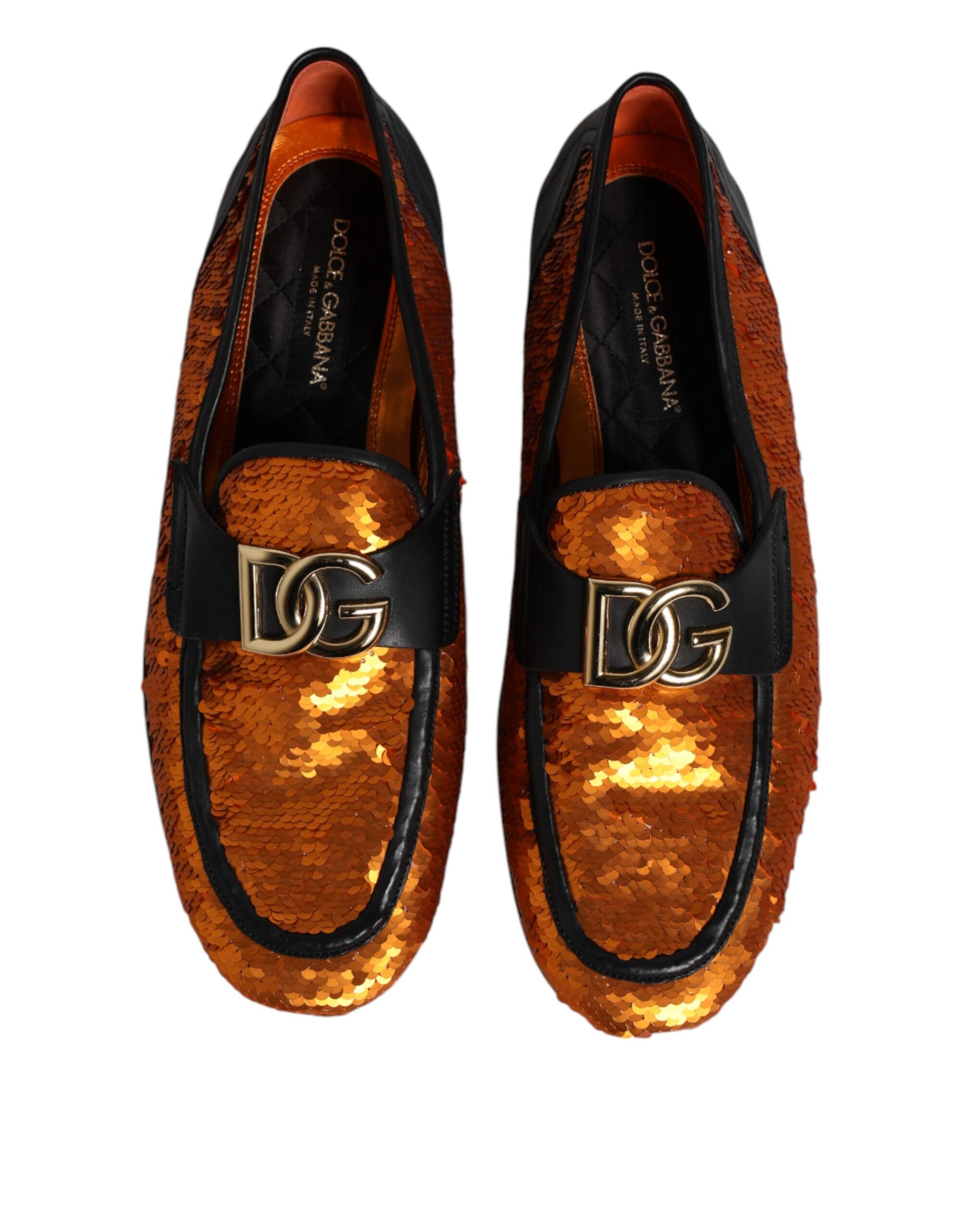 Dolce & Gabbana Orange Sequin Embellished Men Loafers Shoes | Regal Royce