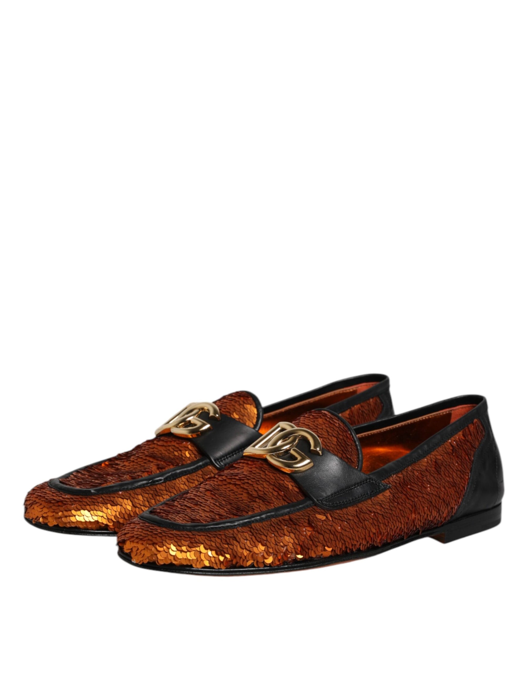 Dolce & Gabbana Orange Sequin Embellished Men Loafers Shoes | Regal Royce