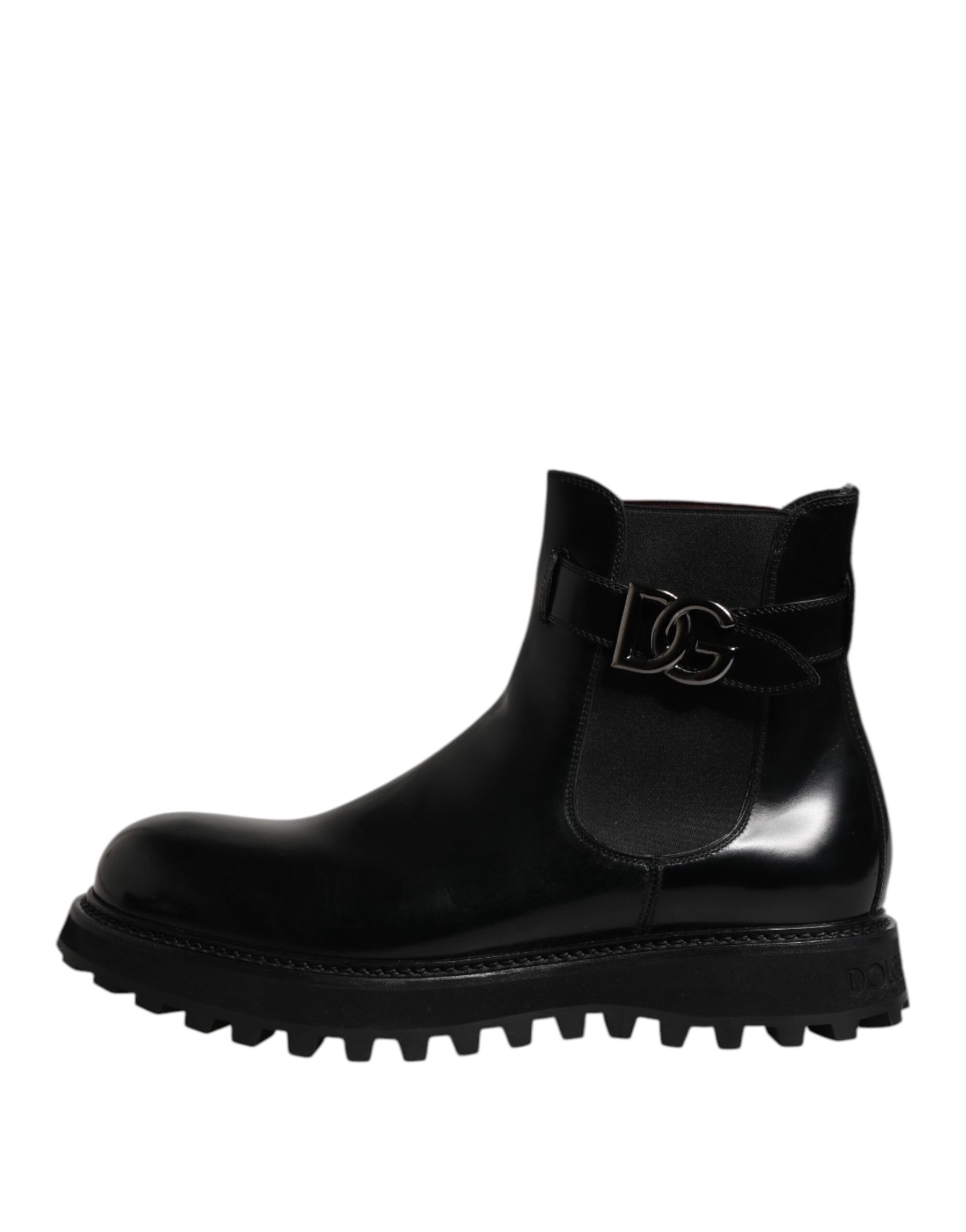 Dolce & Gabbana Black Belted DG Logo Men Chelsea Boots Shoes | Regal Royce