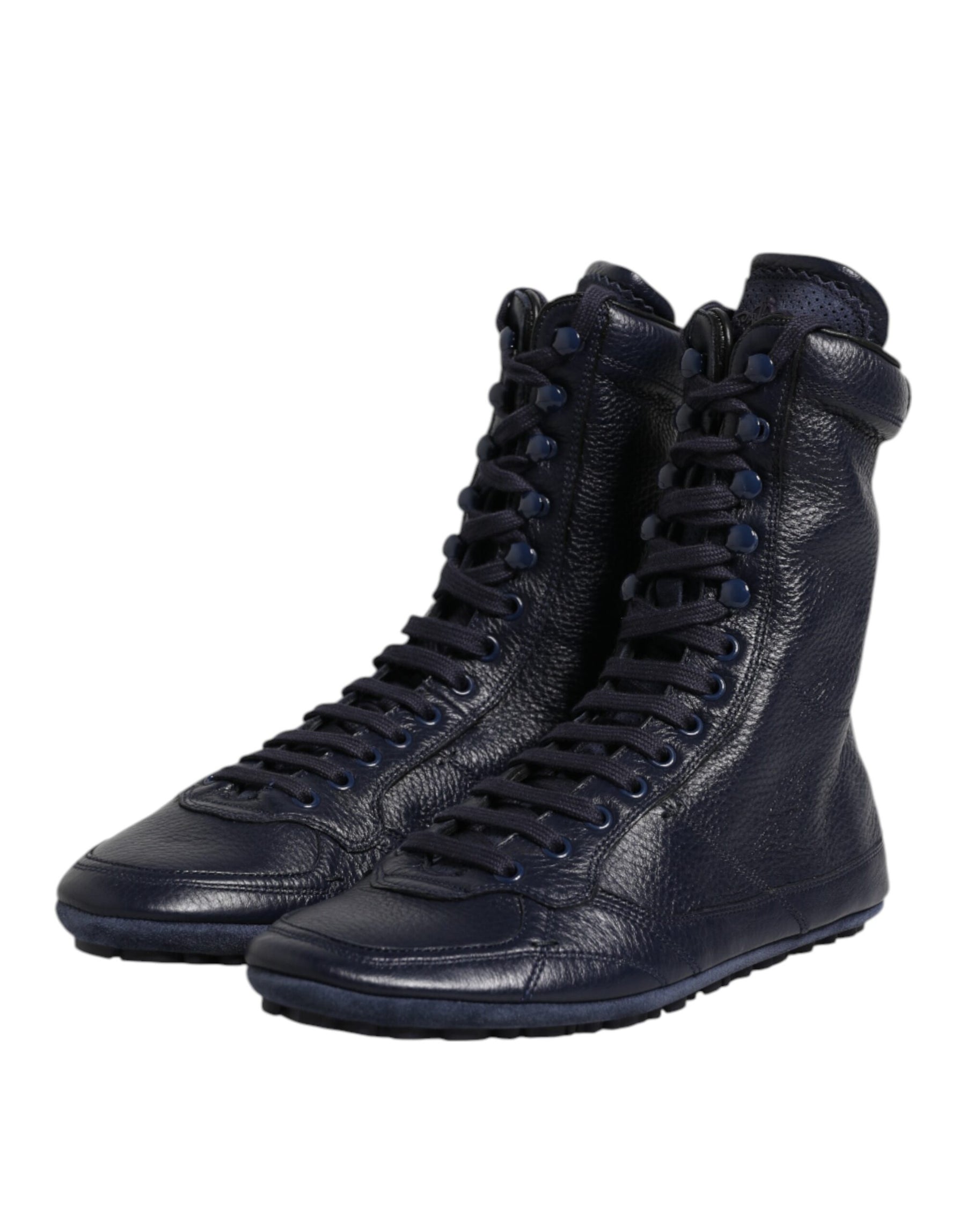 Dolce & Gabbana Dark Blue Leather KING High Top Sneakers Shoes | Regal Royce
