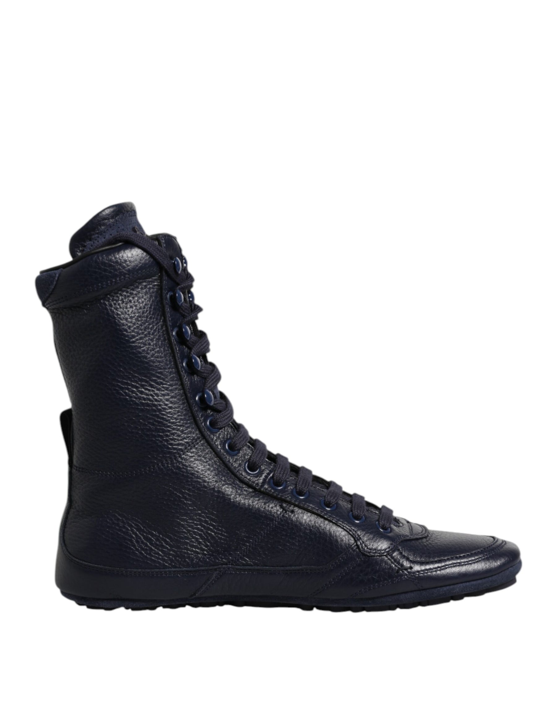 Dolce & Gabbana Dark Blue Leather KING High Top Sneakers Shoes | Regal Royce