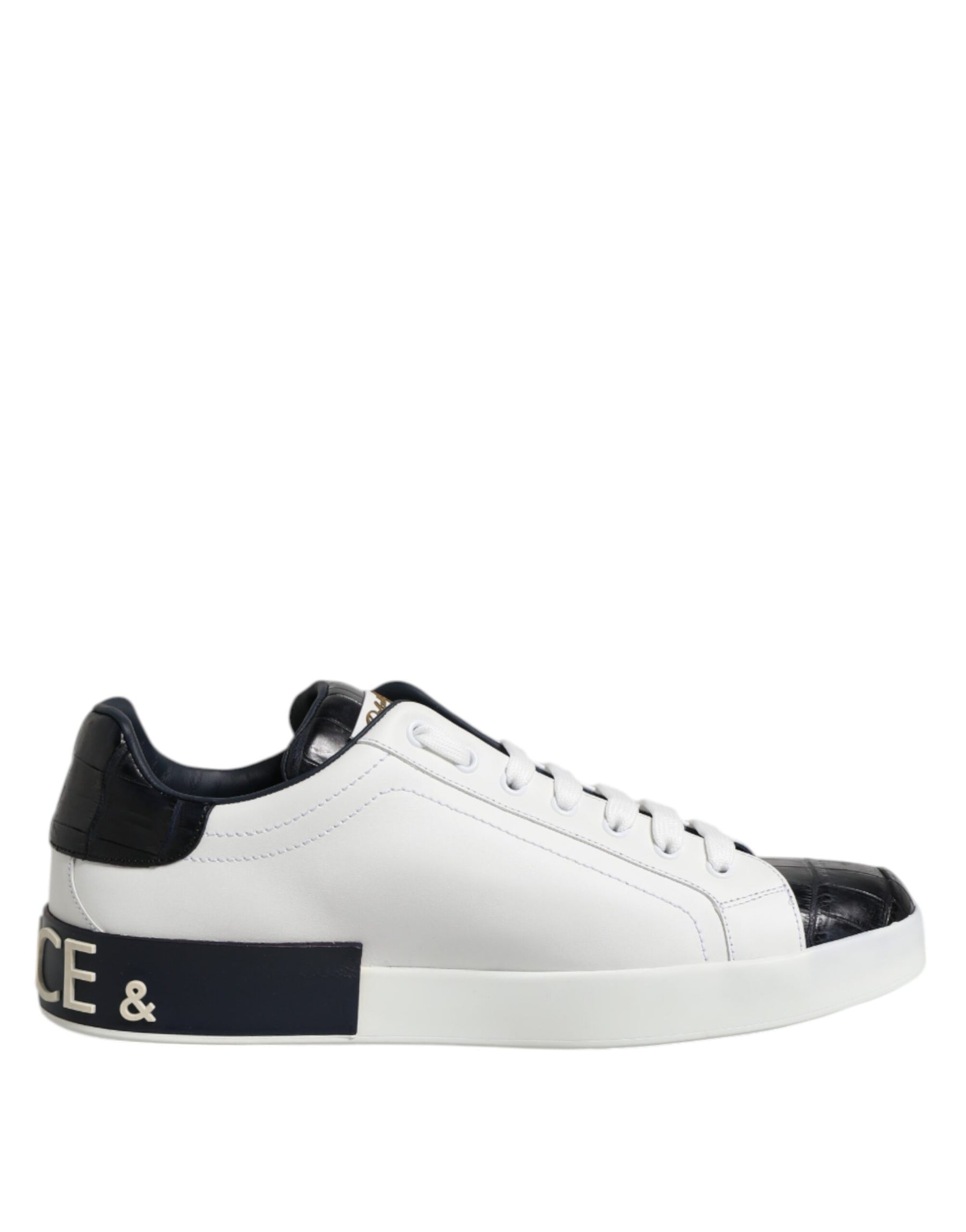 Dolce & Gabbana White Black Leather Portofino Sneaker Shoes | Regal Royce