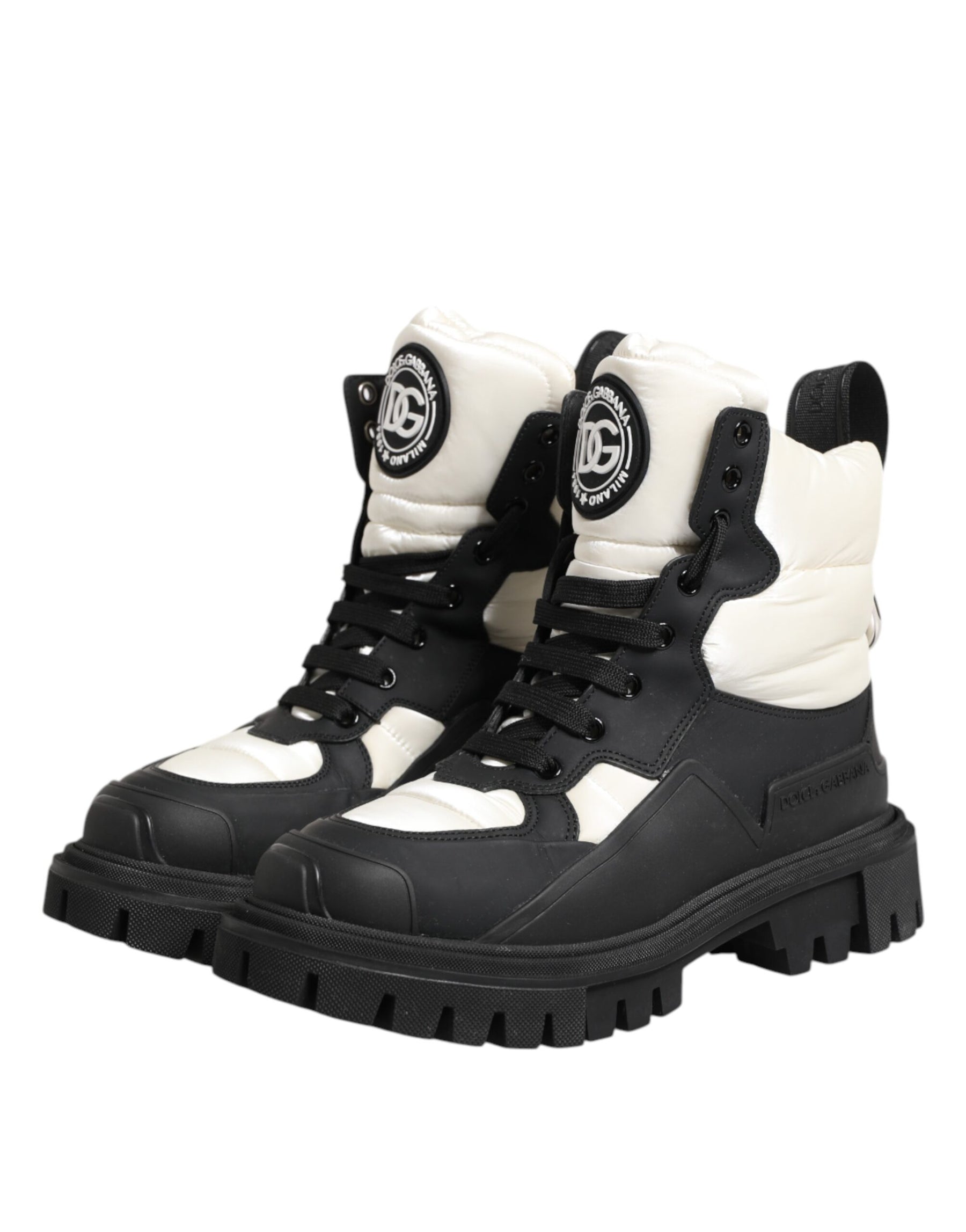 Dolce & Gabbana Black White Padded Lace Up Short Boots Shoes | Regal Royce