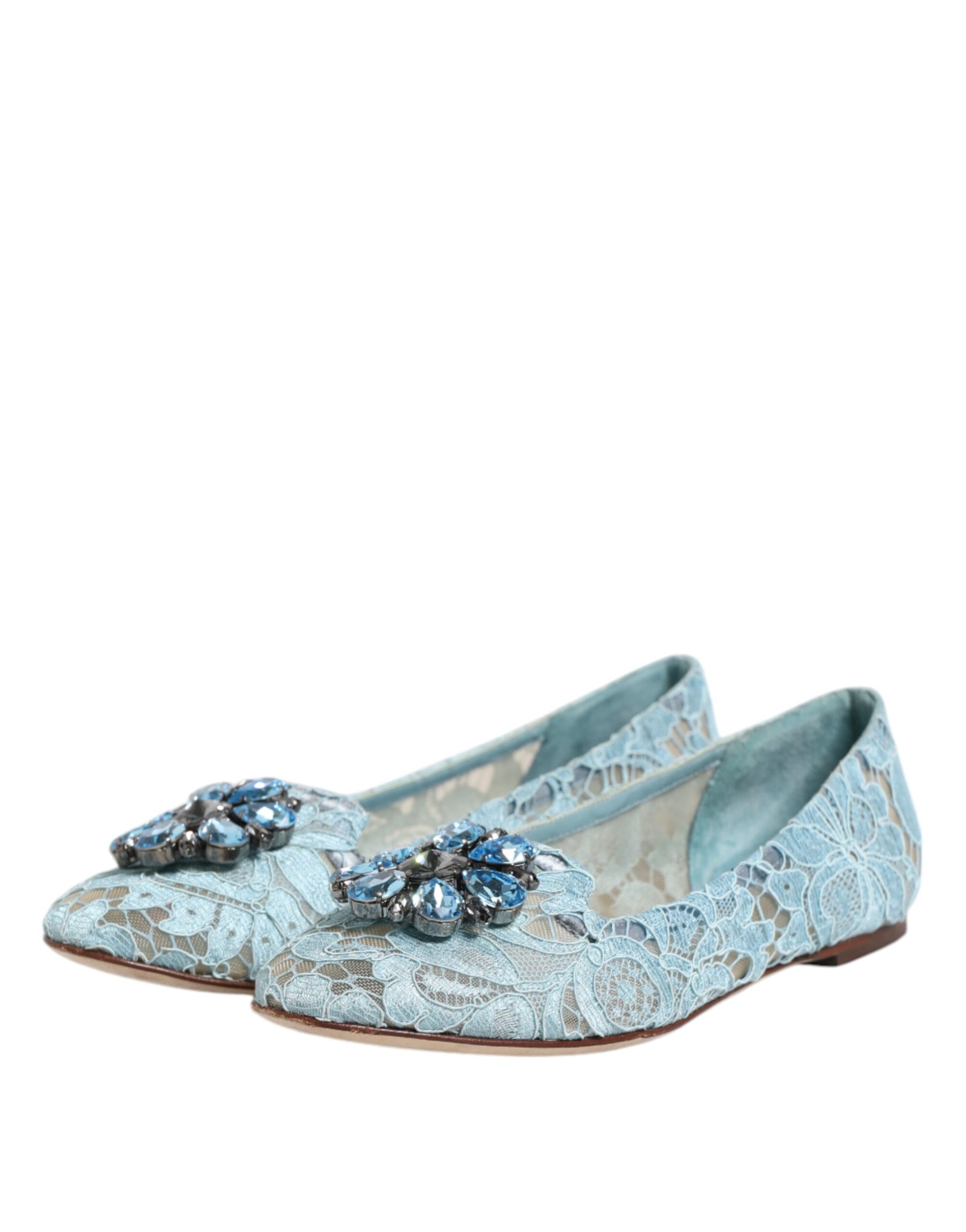 Dolce & Gabbana Blue Lace Crystal Ballet Flats Loafers Shoes | Regal Royce